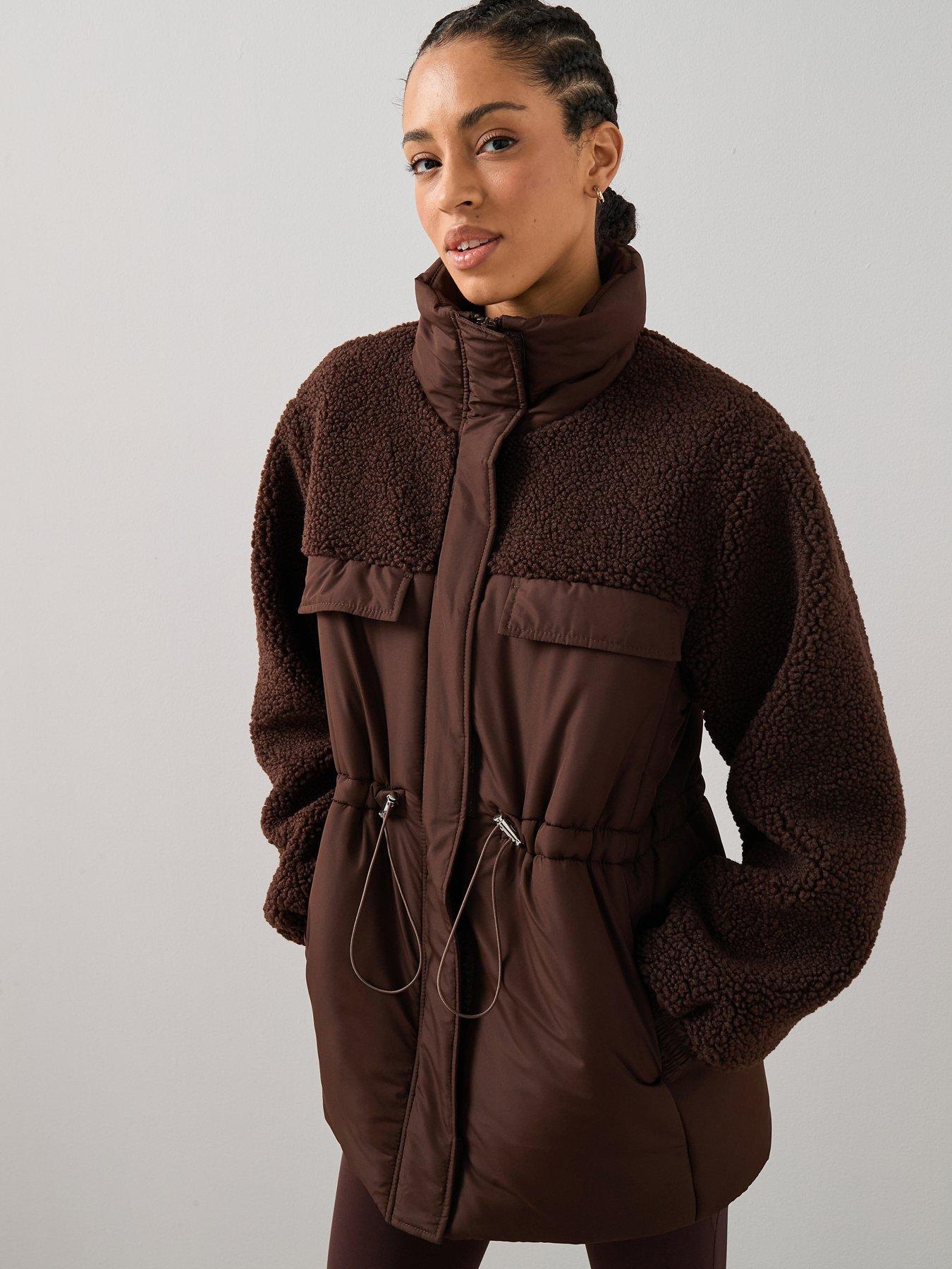 The Very Collection Contrast Borg Waist Detail Coat - Brown