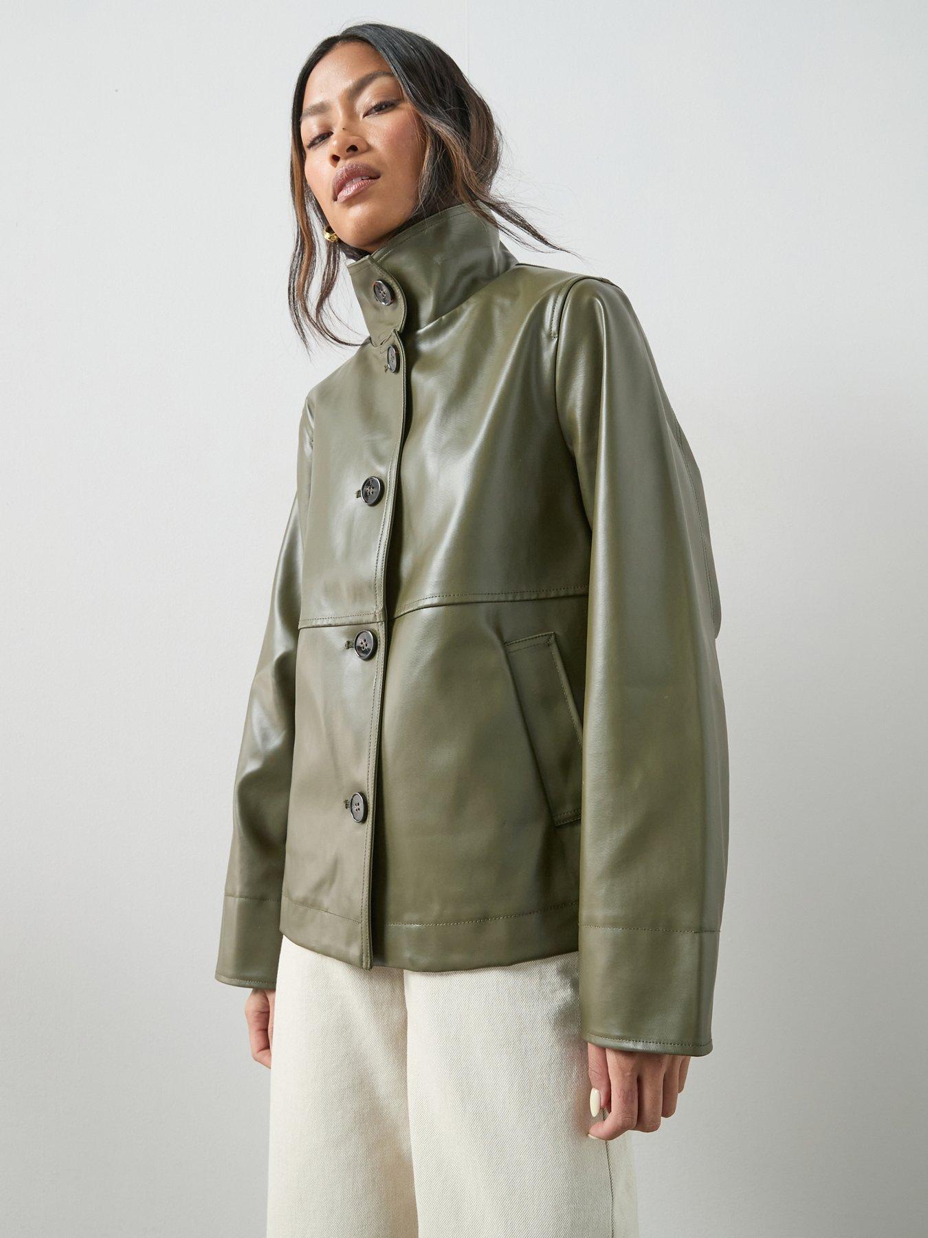 The Very Collection PU Coated Cotton Funnel Neck Jacket - Khaki | Very