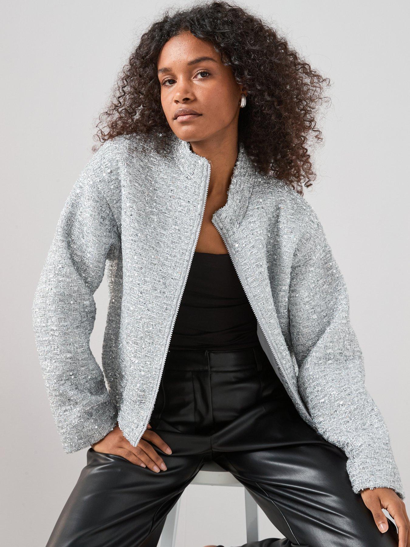 The Very Collection Sequin Detail Bomber Jacket - Grey