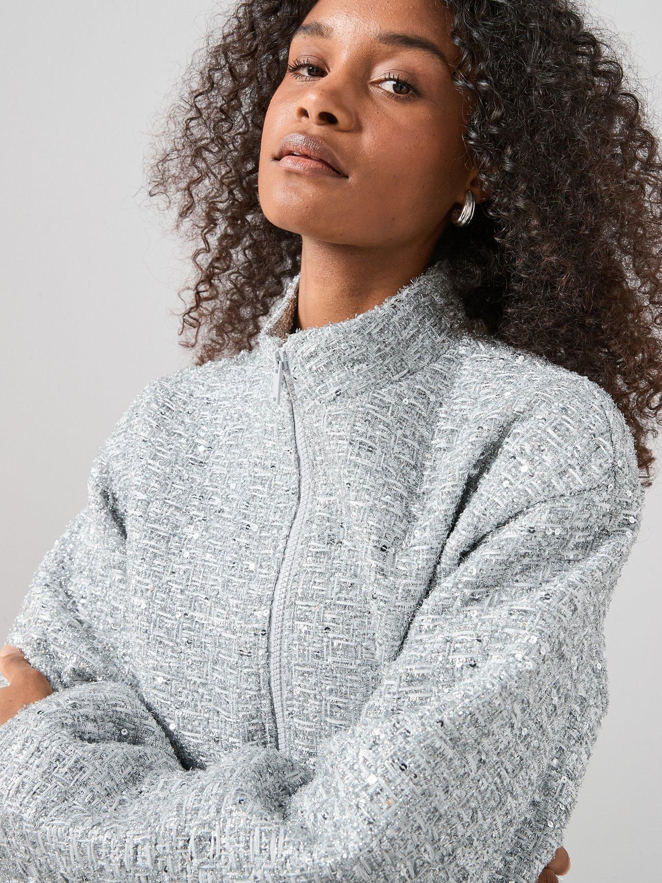 Image 5 of 7 of The Very Collection Sequin Detail Bomber Jacket - Grey