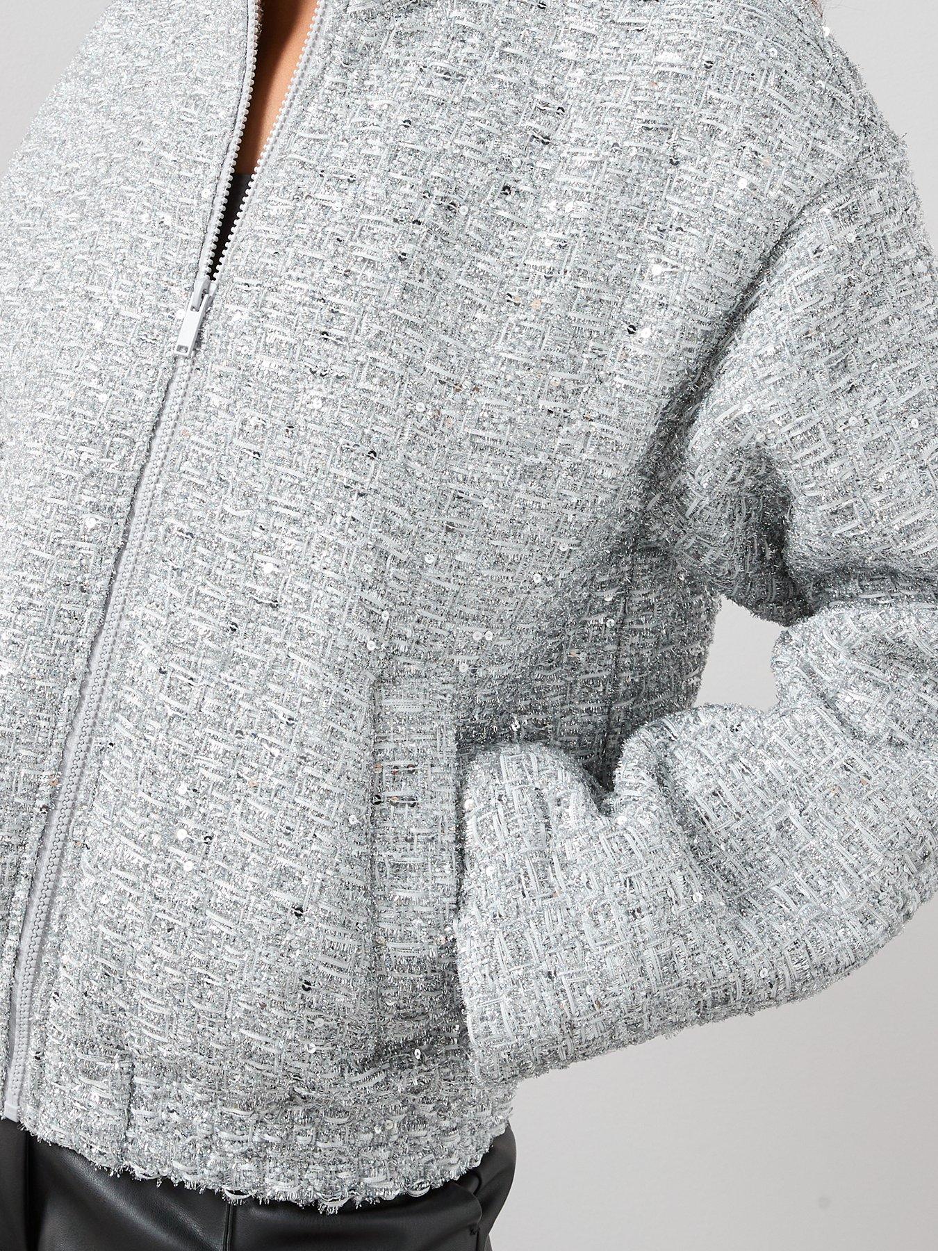 Image 6 of 7 of The Very Collection Sequin Detail Bomber Jacket - Grey