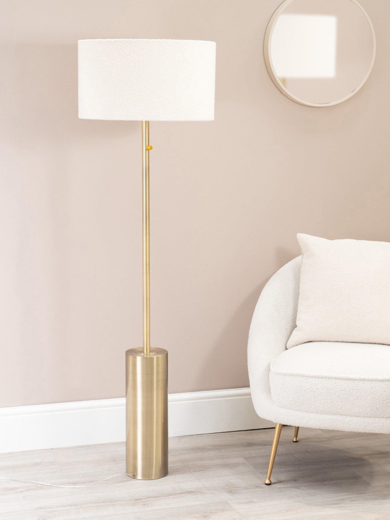 ValueLights Lexy Antique Brass Dimmable Floor Lamp With Cream Boucle Shade