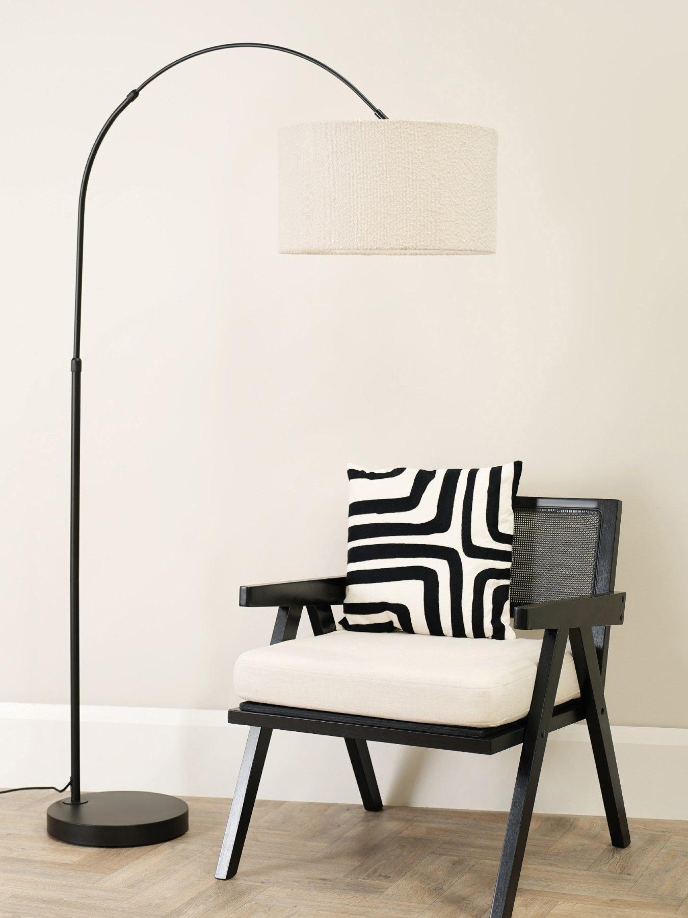 Image 1 of 4 of ValueLights Louis Black Arch Floor Lamp  with  Boucle Shade