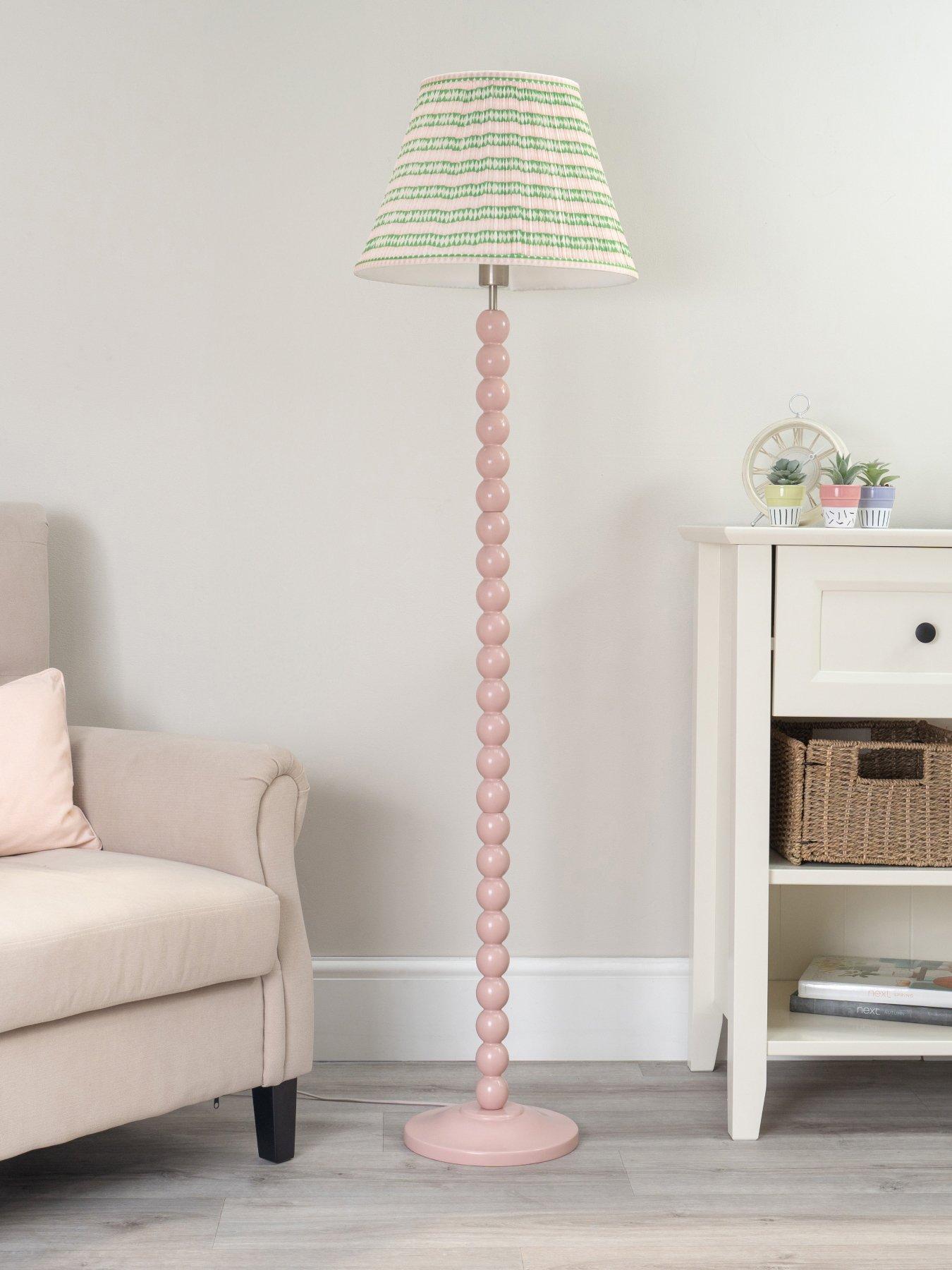 ValueLights Bobbles Painted Rose Pink Floor Lamp With Pink Aztec Shade