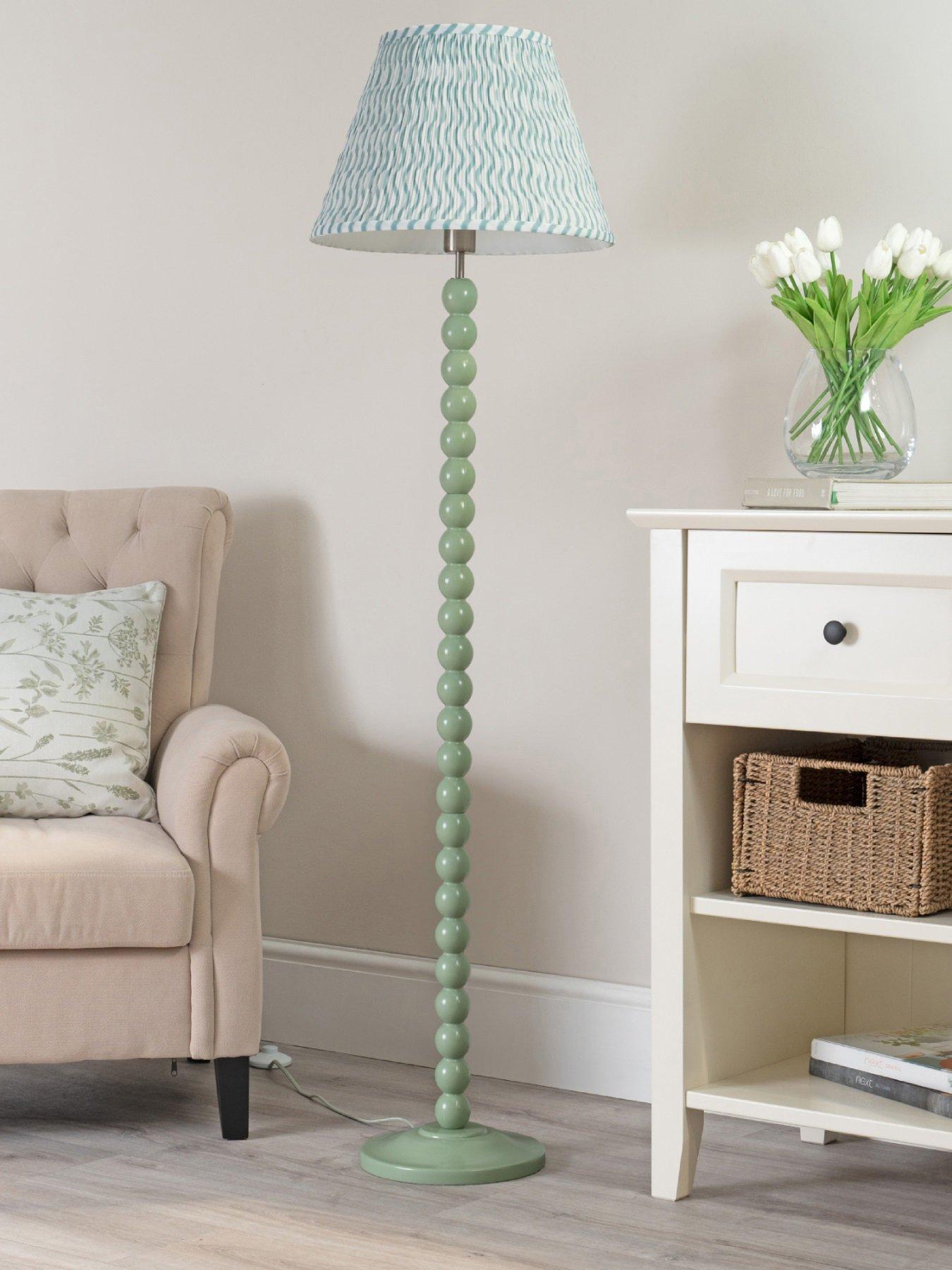 undefined Bobbles Natural Sage Green Floor Lamp With Green Arrow Shade