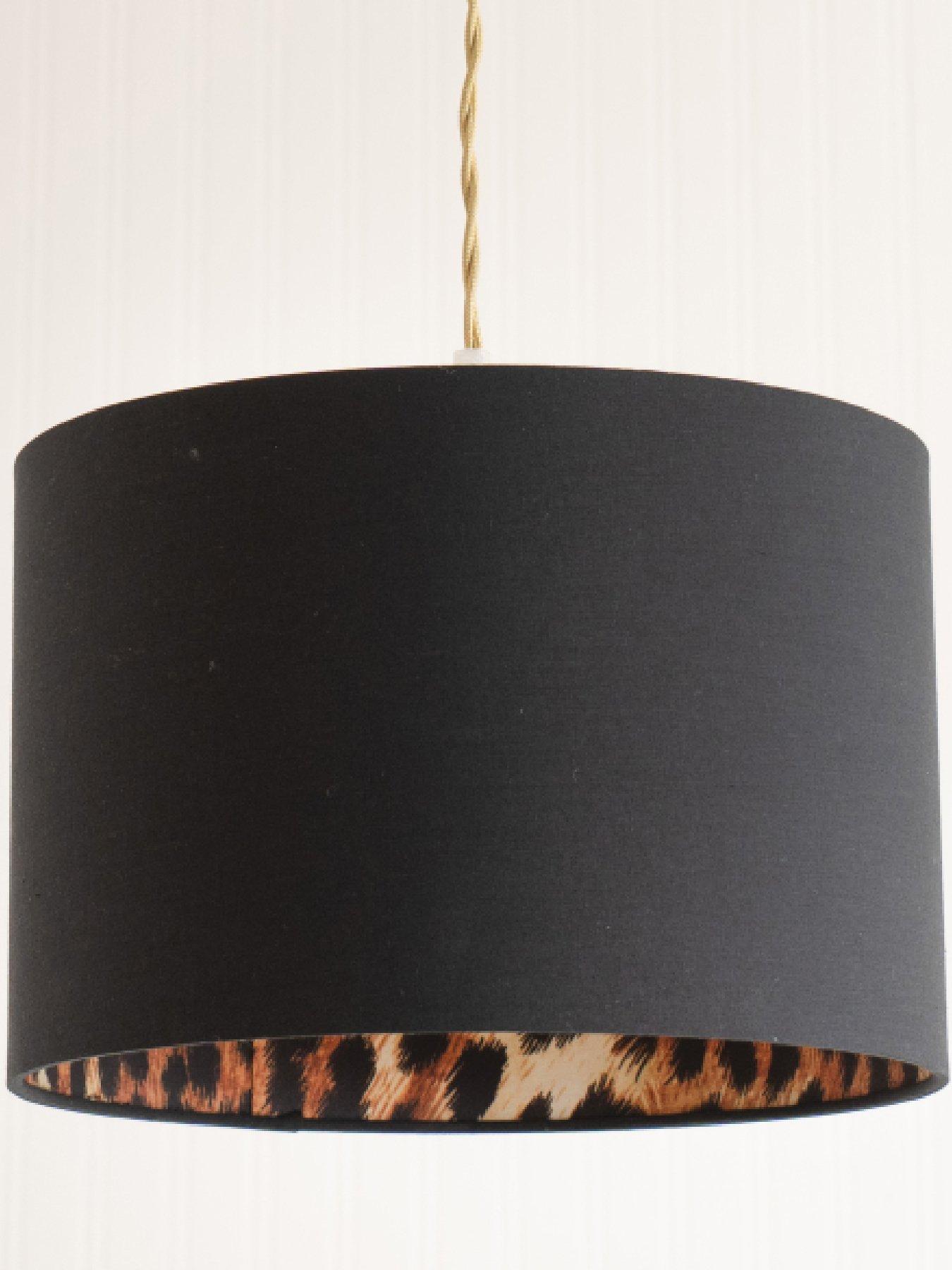 ValueLights Oasis Black Fabric with Leopard Print Inner Drum Ceiling Large Lamp Shade