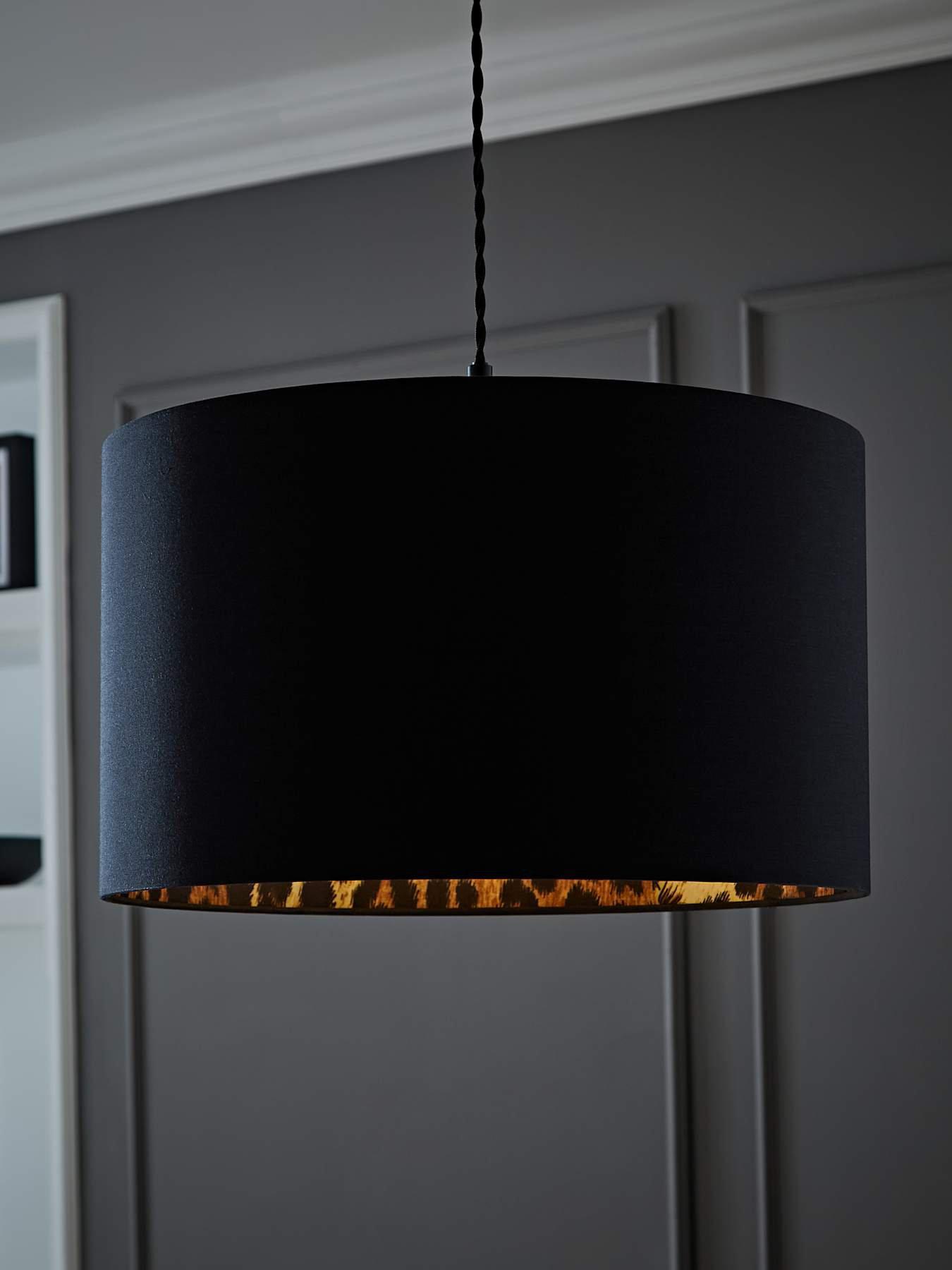 Image 1 of 7 of ValueLights Oasis Black Fabric with Leopard Print Inner Drum Ceiling Large Lamp Shade