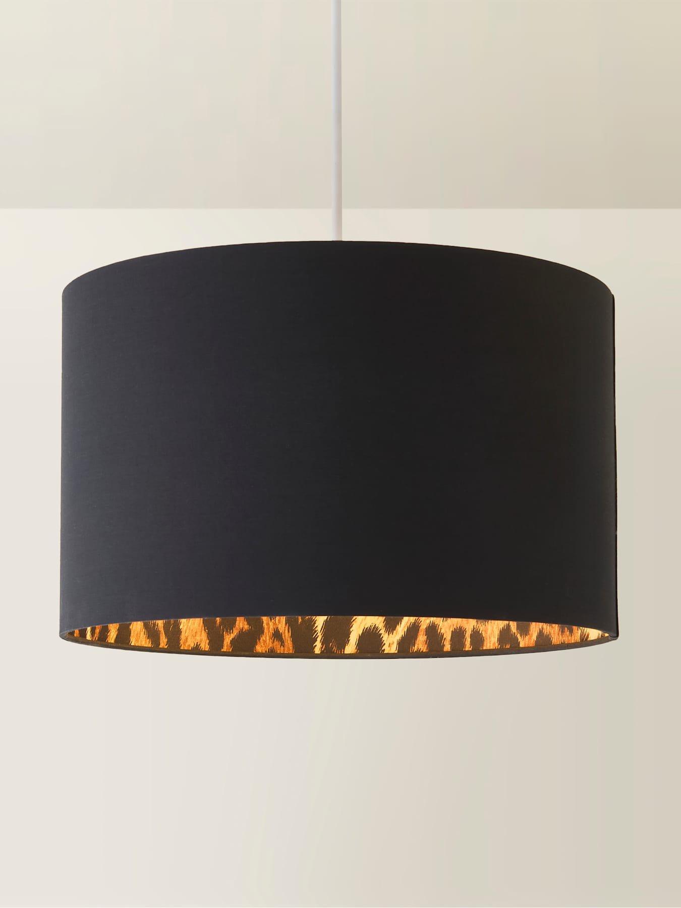 Image 6 of 7 of ValueLights Oasis Black Fabric with Leopard Print Inner Drum Ceiling Large Lamp Shade