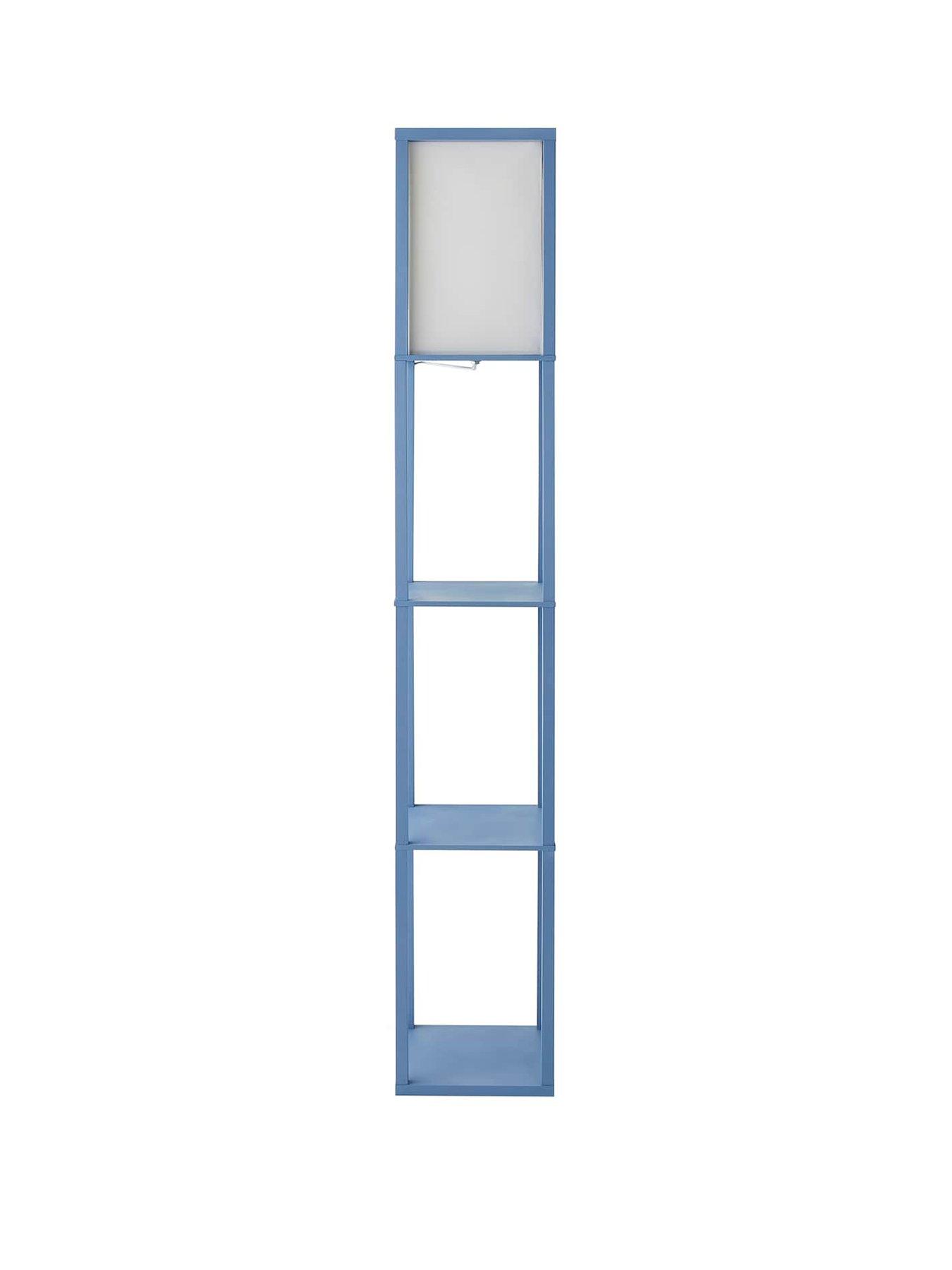 Image 2 of 7 of ValueLights Struttura Pastel Wood Shelving Square Floor Lamp with Fabric Shade