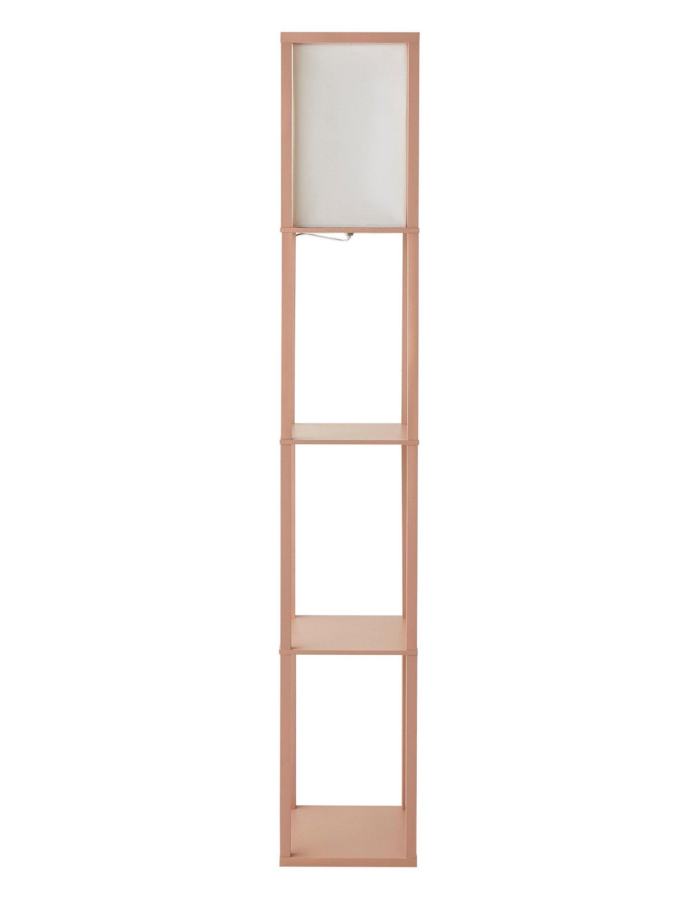 ValueLights Struttura Pastel Wood Shelving Square Floor Lamp with Fabric Shade