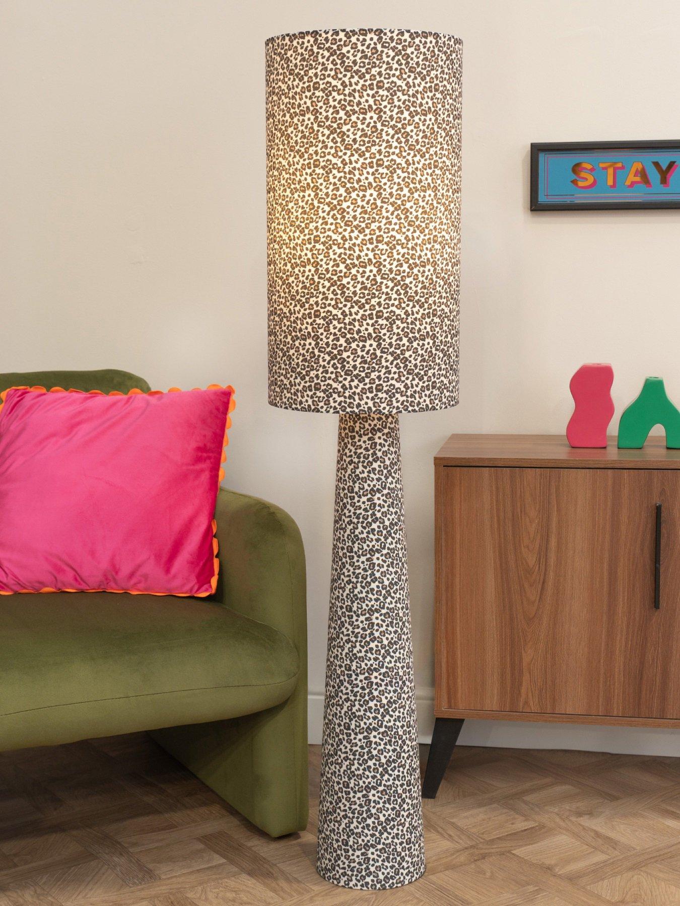 Image 3 of 5 of ValueLights Bertie Leopard Print Full Fabric Midi Floor Lamp