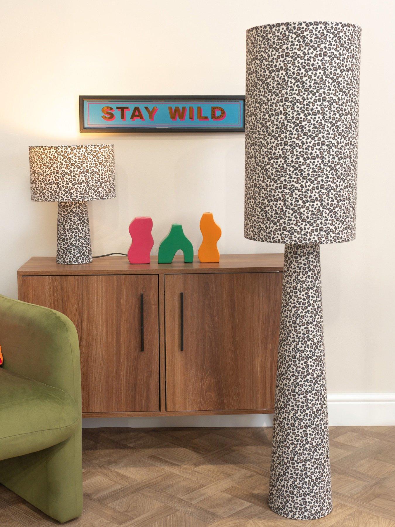 Image 4 of 5 of ValueLights Bertie Leopard Print Full Fabric Midi Floor Lamp