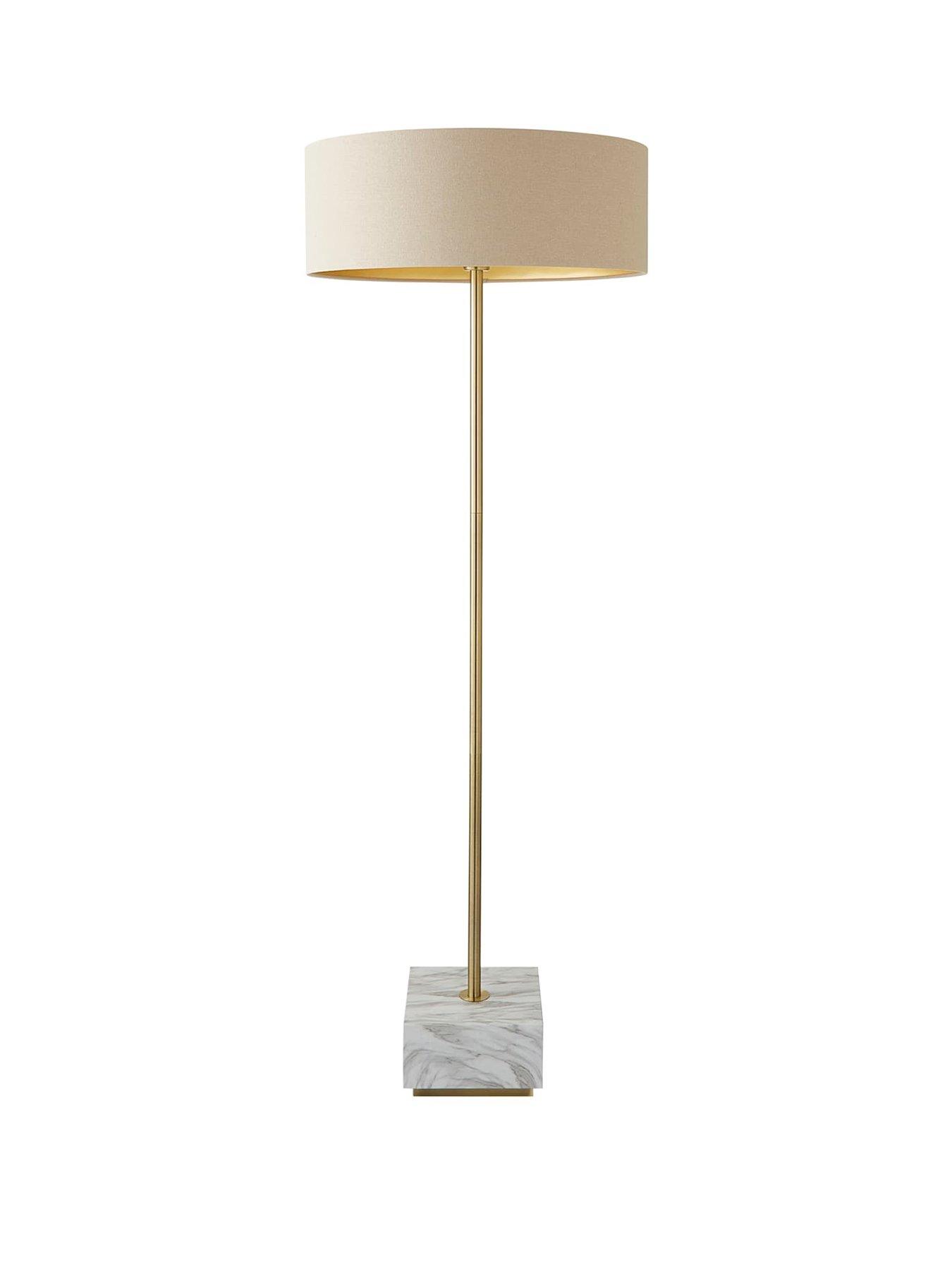 Image 2 of 5 of ValueLights Britney Marble Floor Lamp With Natural Linen Drum Shade
