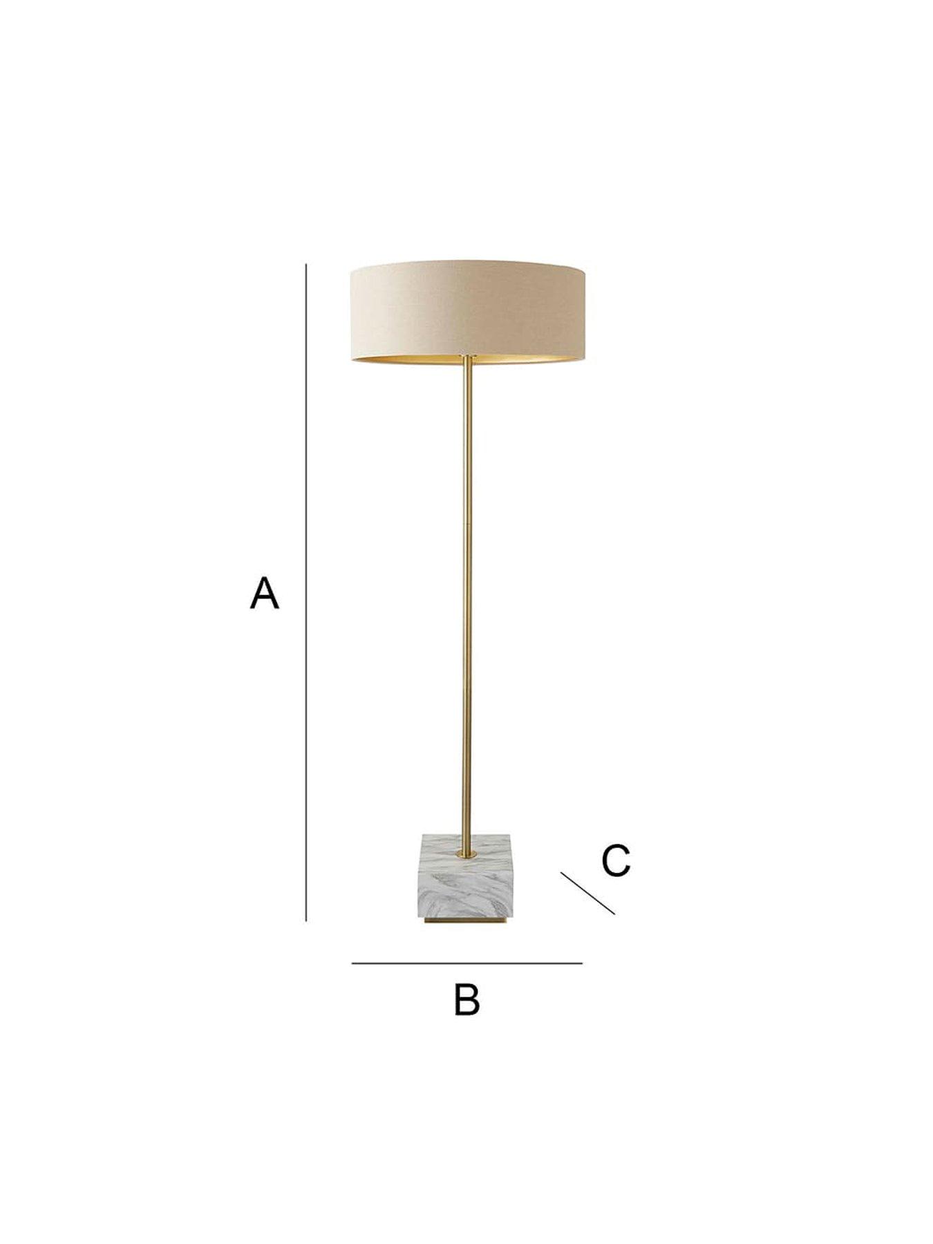Image 5 of 5 of ValueLights Britney Marble Floor Lamp With Natural Linen Drum Shade