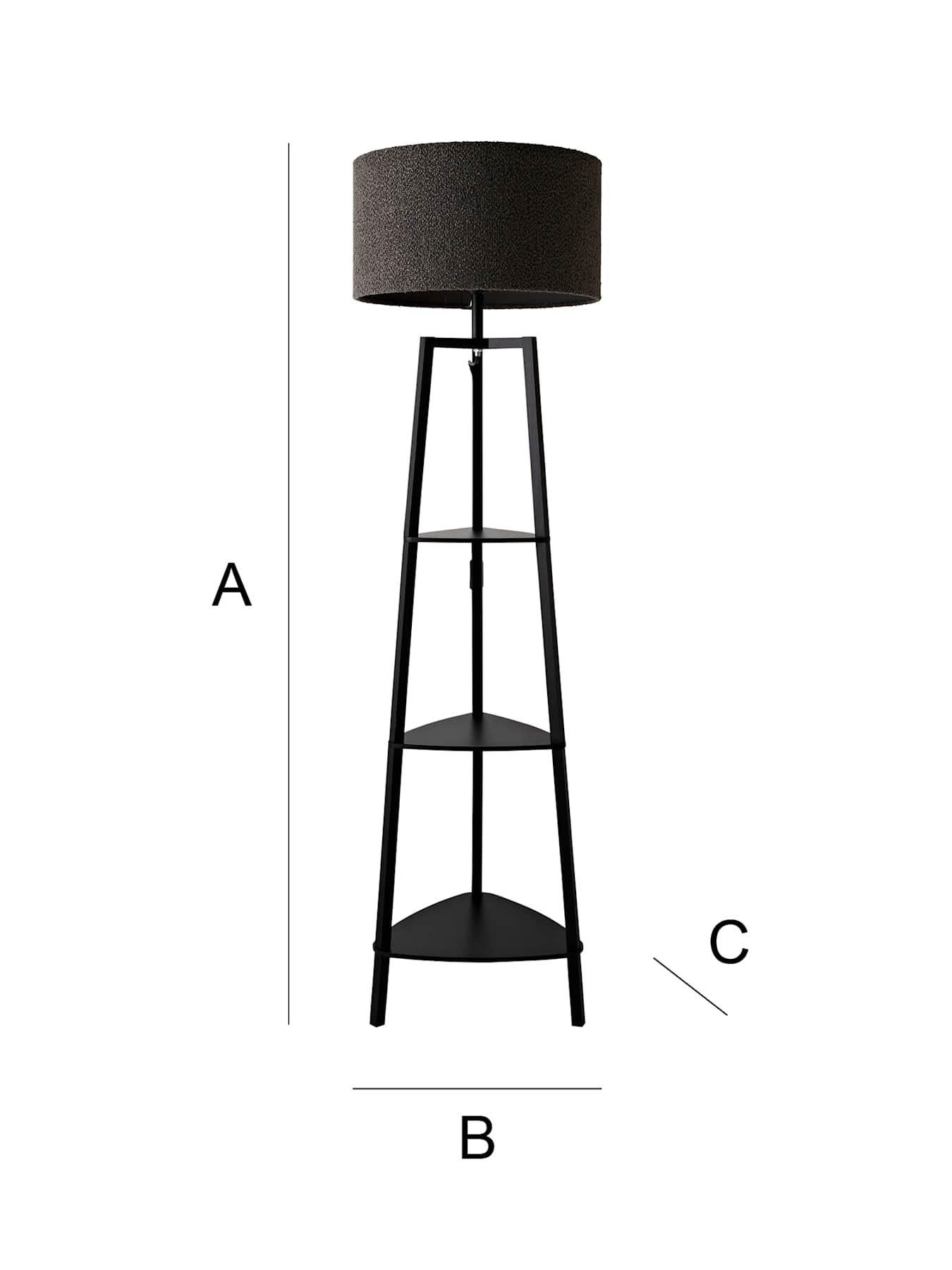 Image 7 of 7 of ValueLights Hiru 3 Tier Shelf Wooden Floor Lamp with Large Boucle Reni Shade