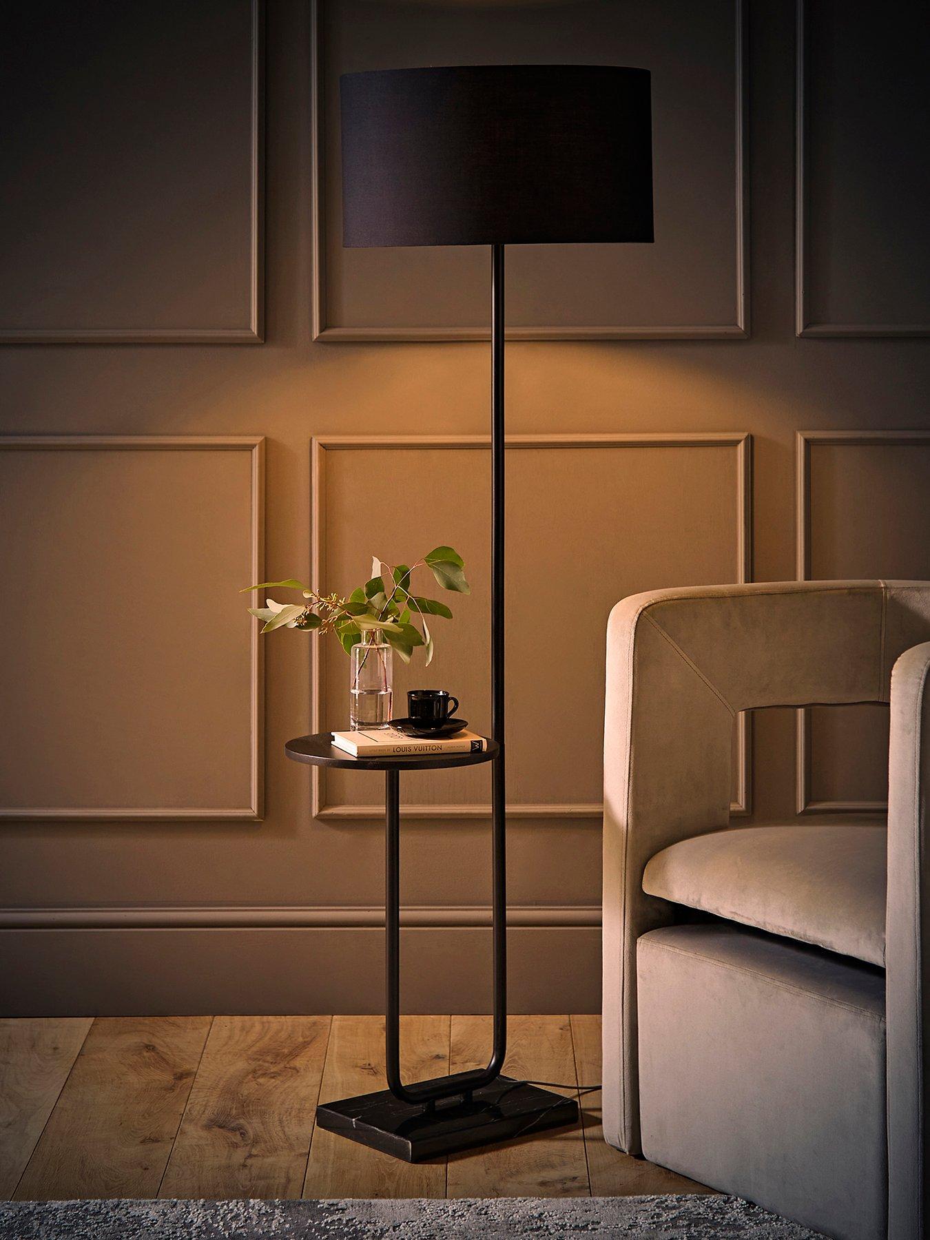 ValueLights Tavel Matte Black Floor Lamp With Table And Black Shade