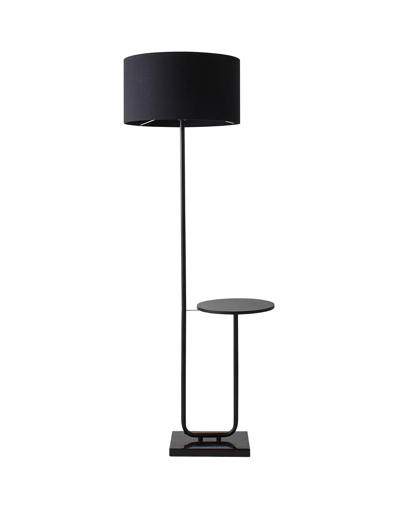 Image 2 of 6 of ValueLights Tavel Matte Black Floor Lamp With Table And Black Shade