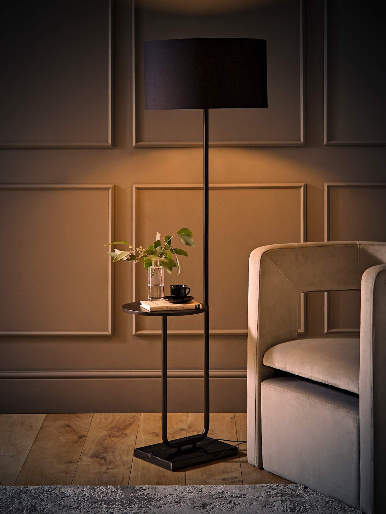 Image 5 of 6 of ValueLights Tavel Matte Black Floor Lamp With Table And Black Shade