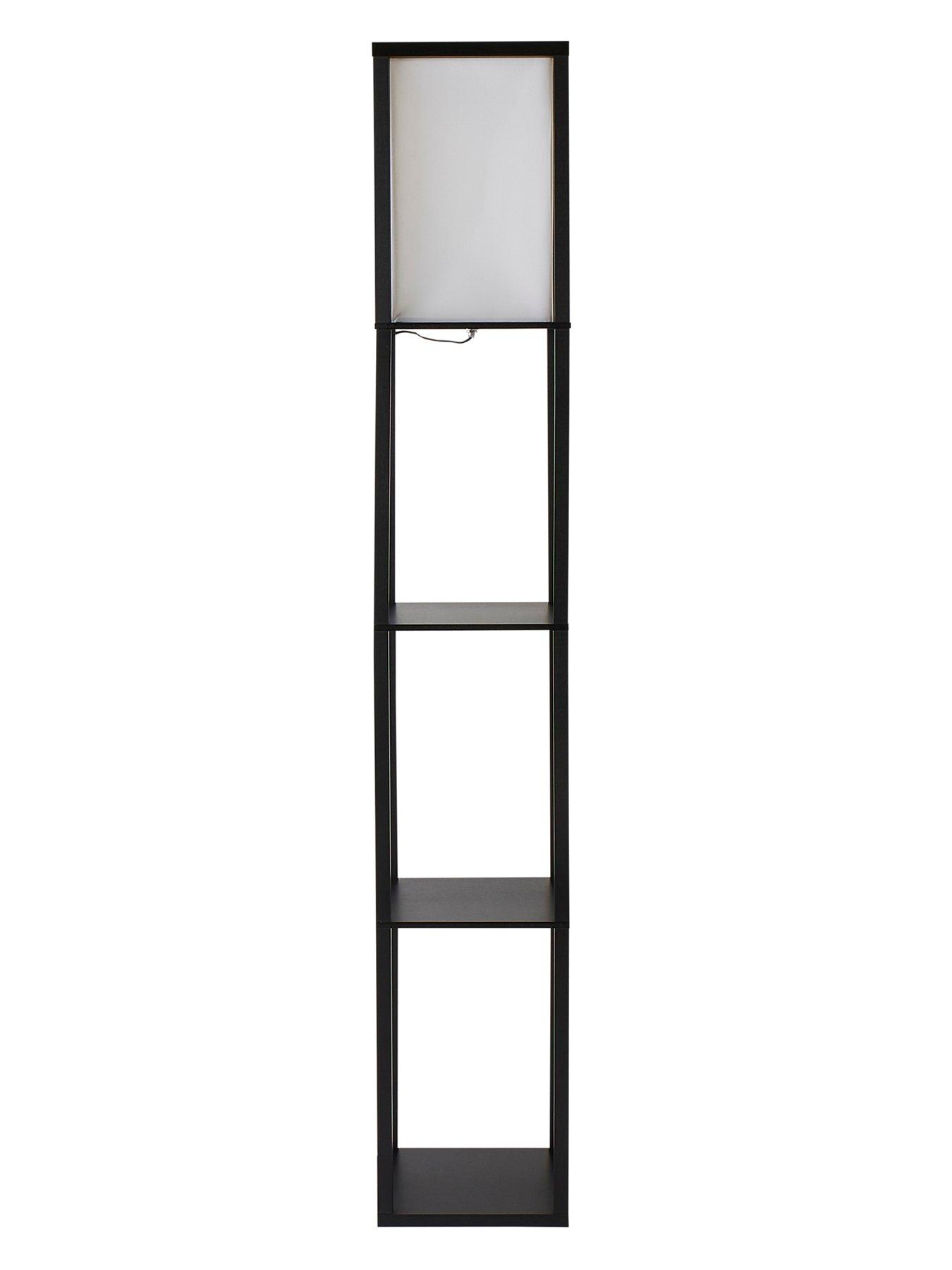 ValueLights Struttura Wooden Shelves Floor Lamp with Fabric Shade