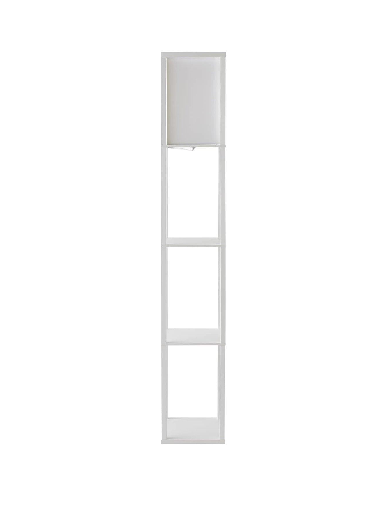 Image 2 of 7 of ValueLights Struttura Wooden Shelves Floor Lamp with Fabric Shade