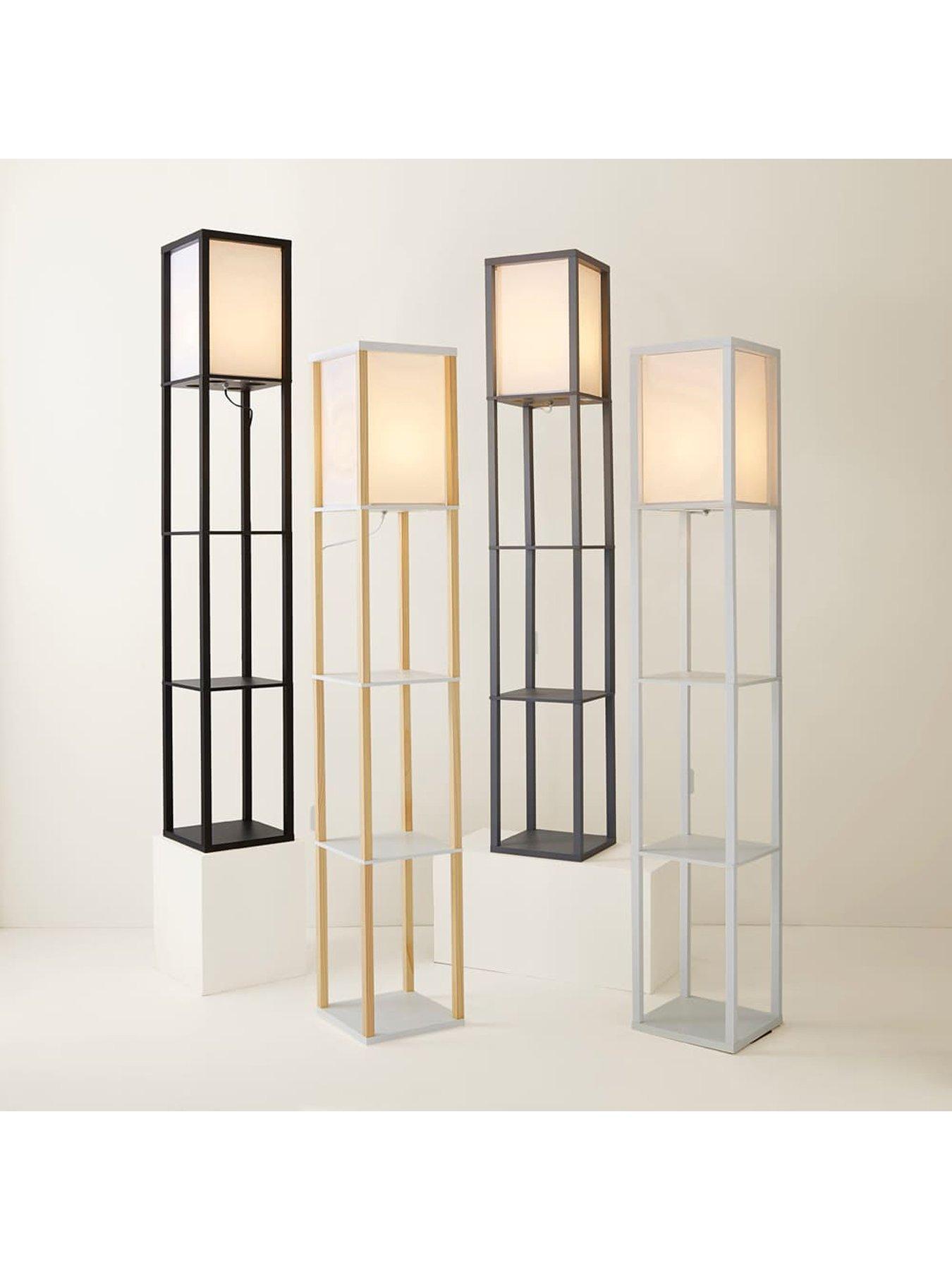Image 7 of 7 of ValueLights Struttura Wooden Shelves Floor Lamp with Fabric Shade