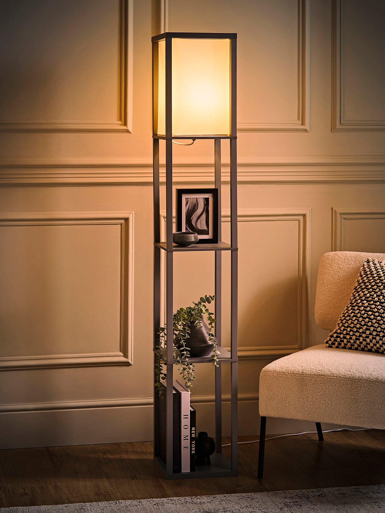 undefined Struttura Wooden Shelves Floor Lamp with Fabric Shade
