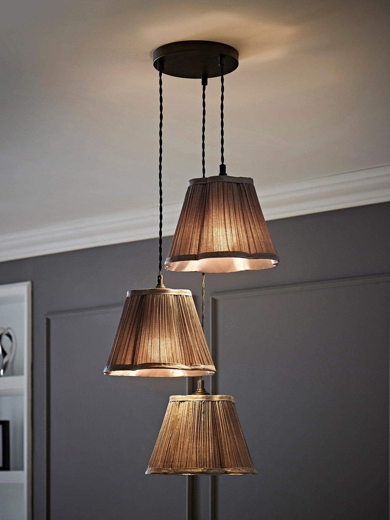 undefined Loralei Grey Pleated Faux Silk 3 Drop Cluster Matte Black Ceiling Pendant Light