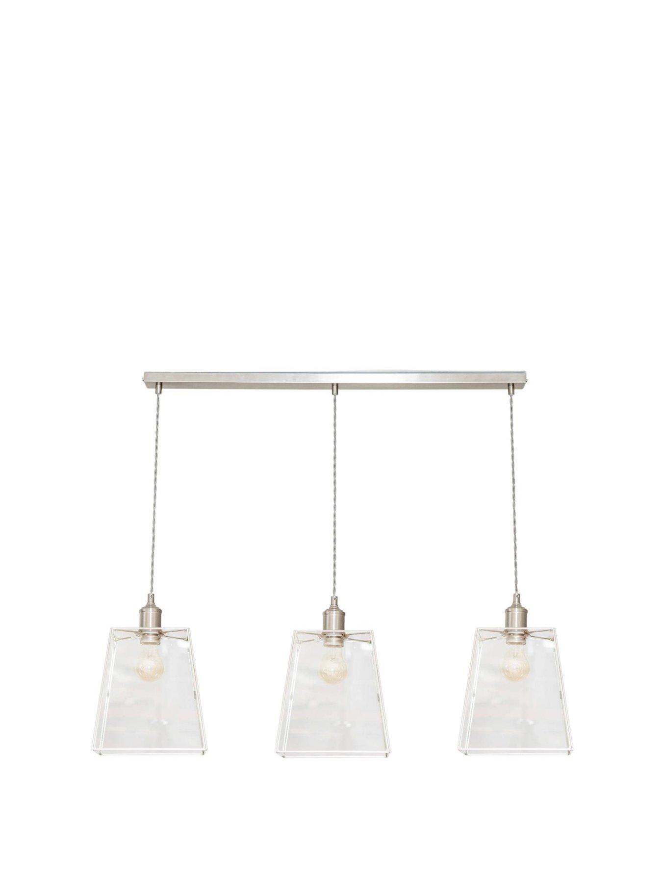 undefined Susie Glass Lantern Lamp Shade 3 Drop Brushed Chrome Ceiling Pendant Light