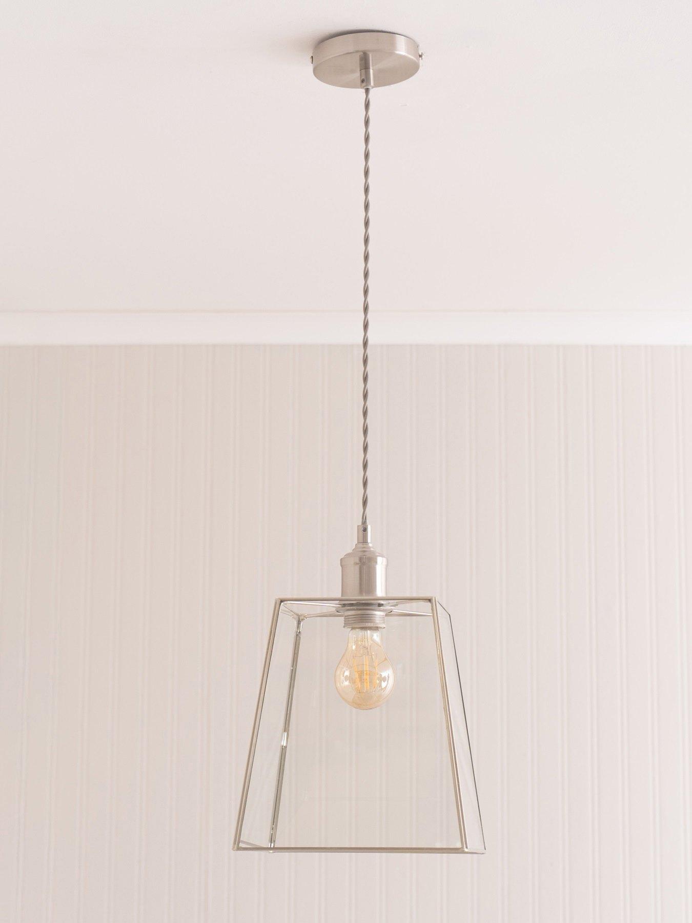 undefined Susie Glass Lantern Lamp Shade Brushed Chrome Single Ceiling Pendant Light