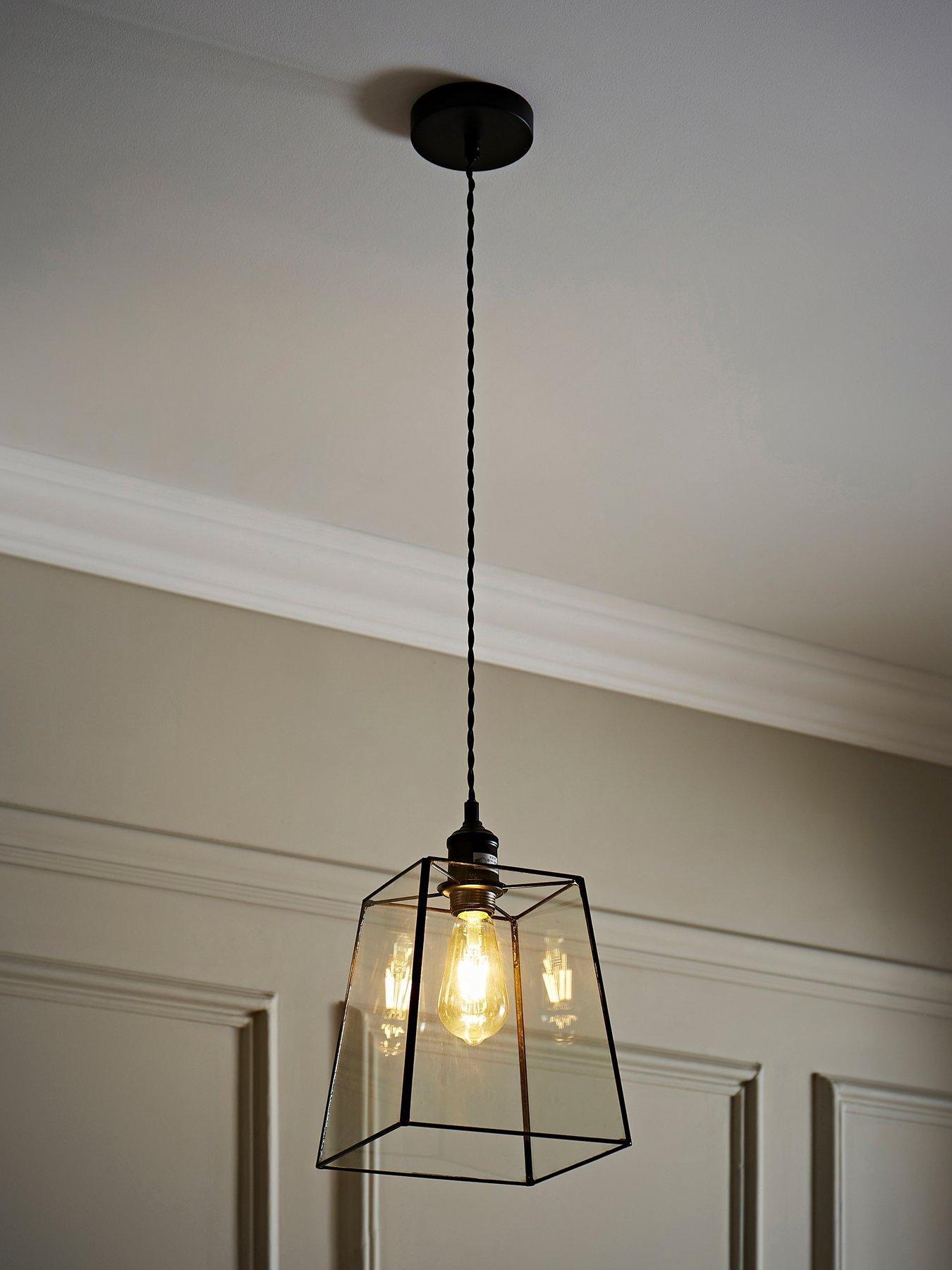 undefined Susie Glass Lantern Lamp Shade Matte Black Single Ceiling Pendant Light