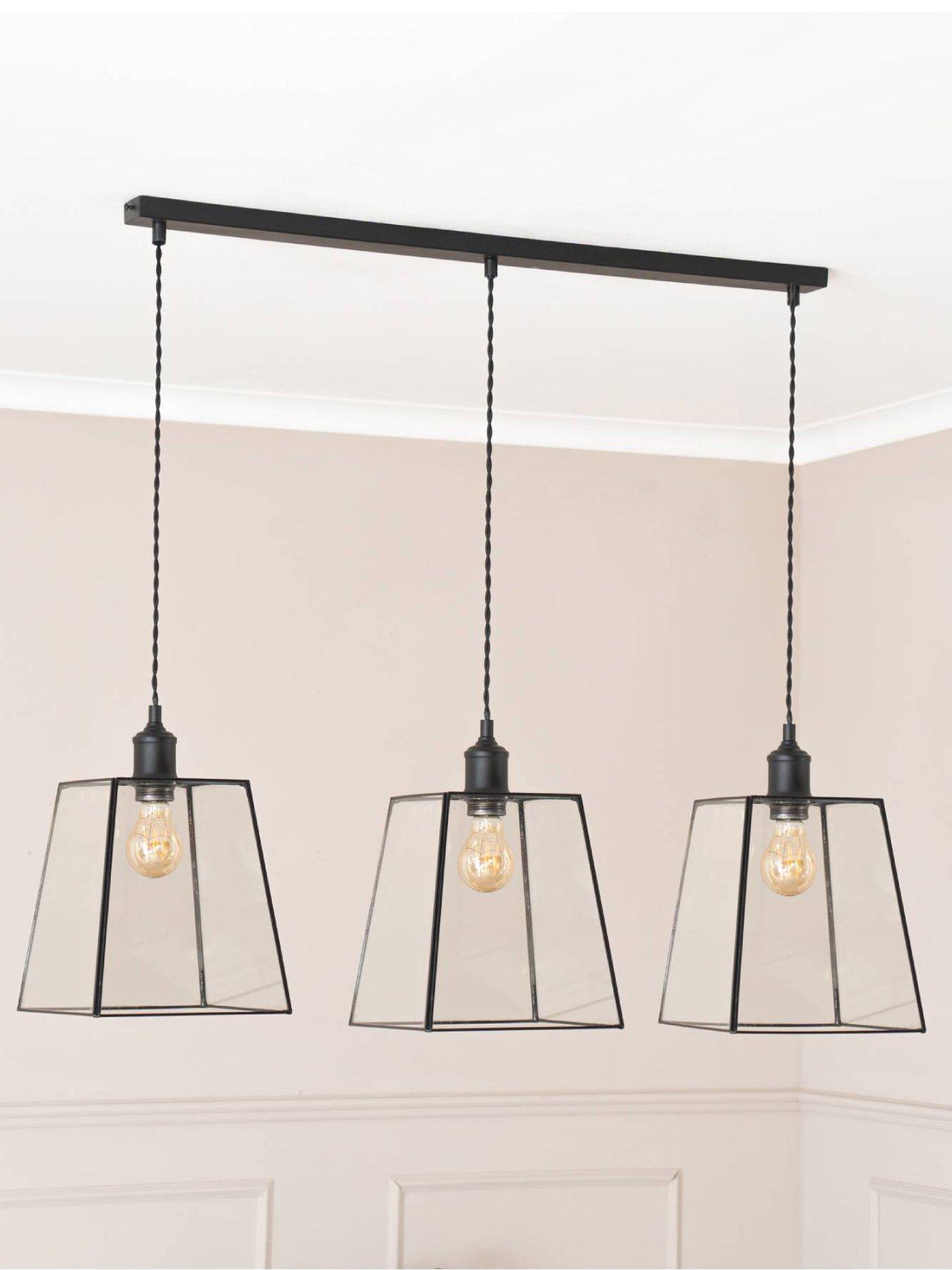 undefined Susie Glass Lantern Lamp Shade 3 Drop Matte Black Ceiling Pendant Light