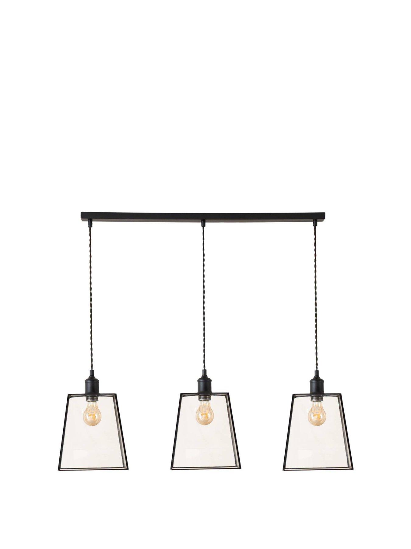 Image 2 of 5 of ValueLights Susie Glass Lantern Lamp Shade 3 Drop Matte Black Ceiling Pendant Light