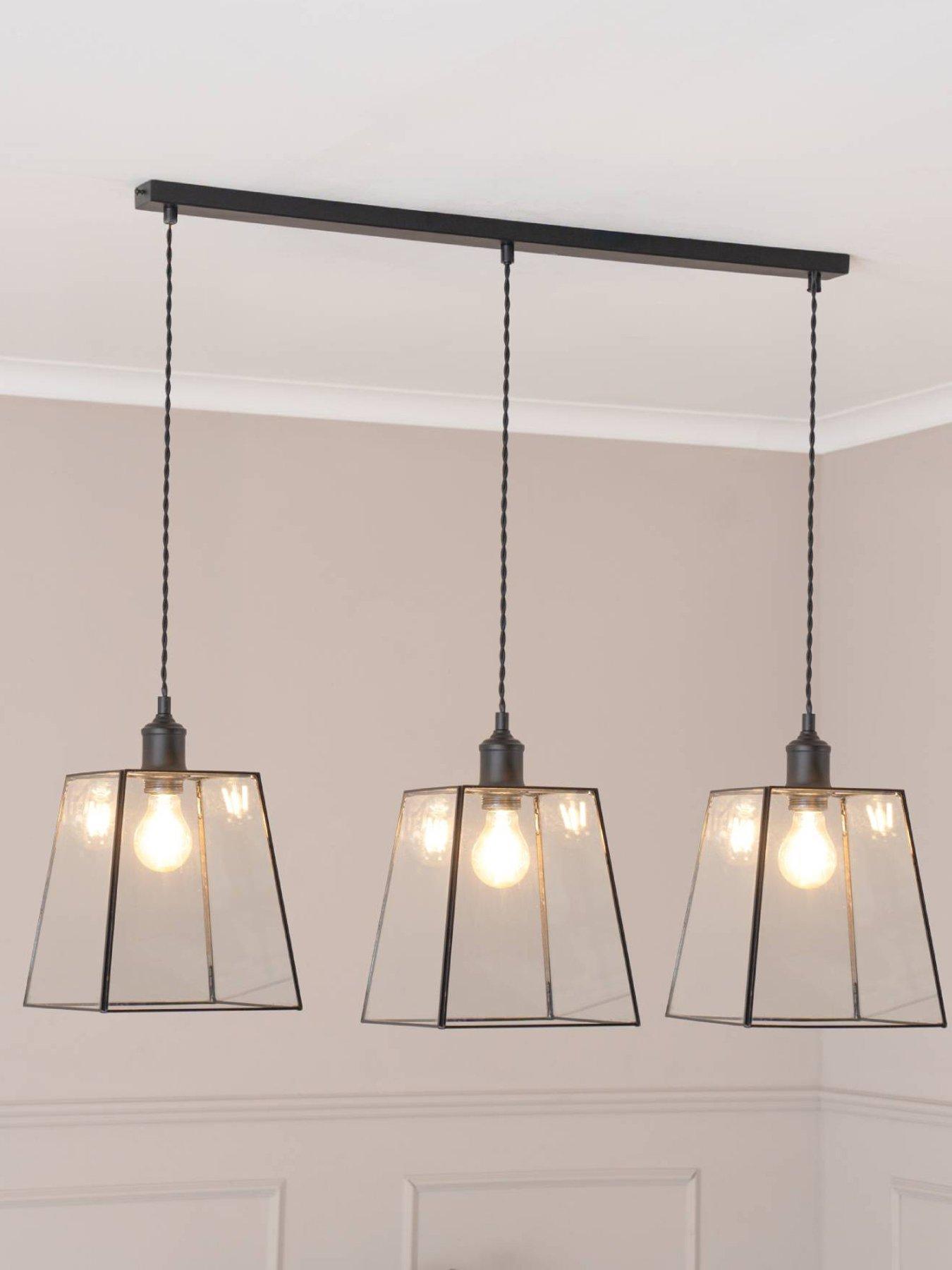 Image 3 of 5 of ValueLights Susie Glass Lantern Lamp Shade 3 Drop Matte Black Ceiling Pendant Light