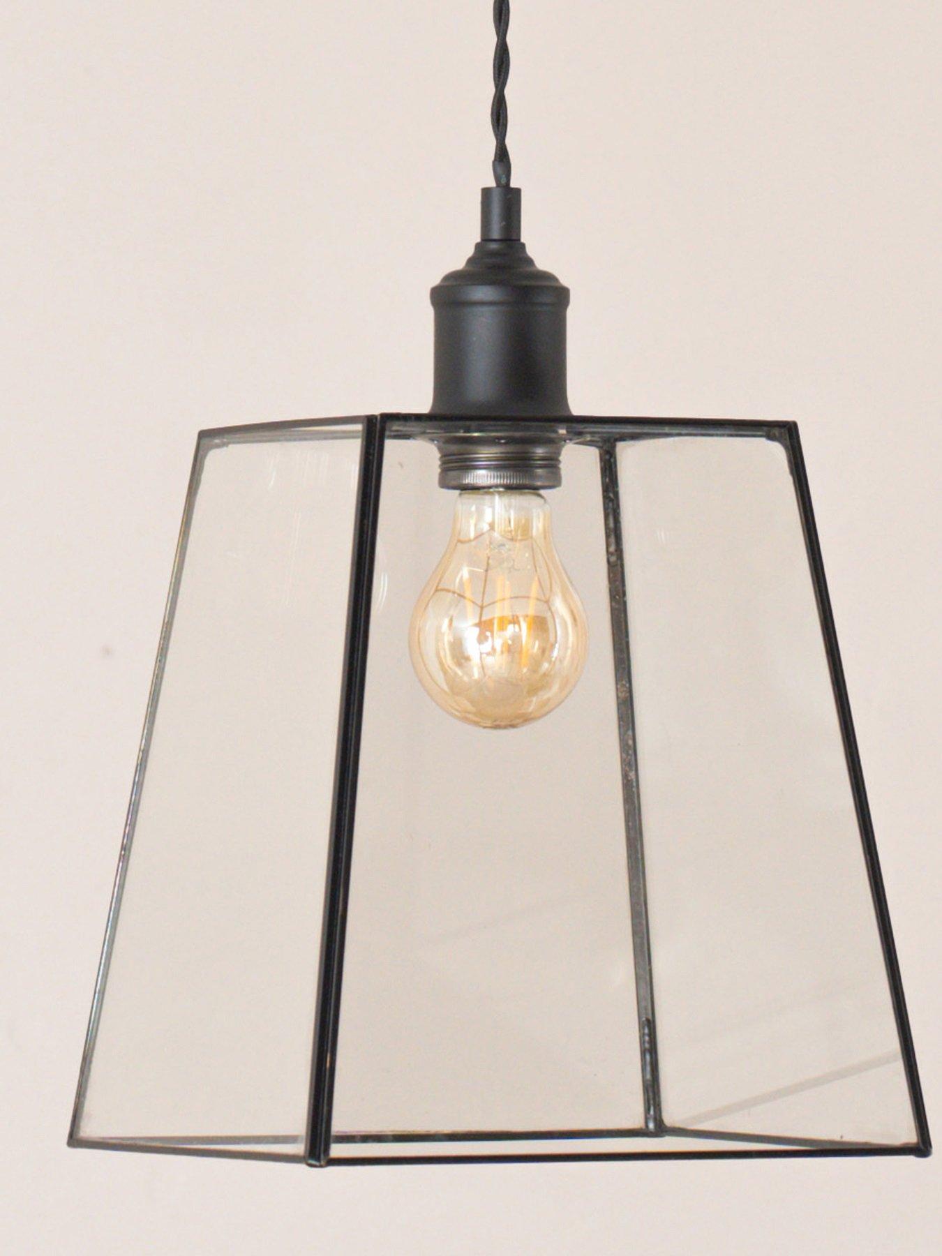 Image 4 of 5 of ValueLights Susie Glass Lantern Lamp Shade 3 Drop Matte Black Ceiling Pendant Light