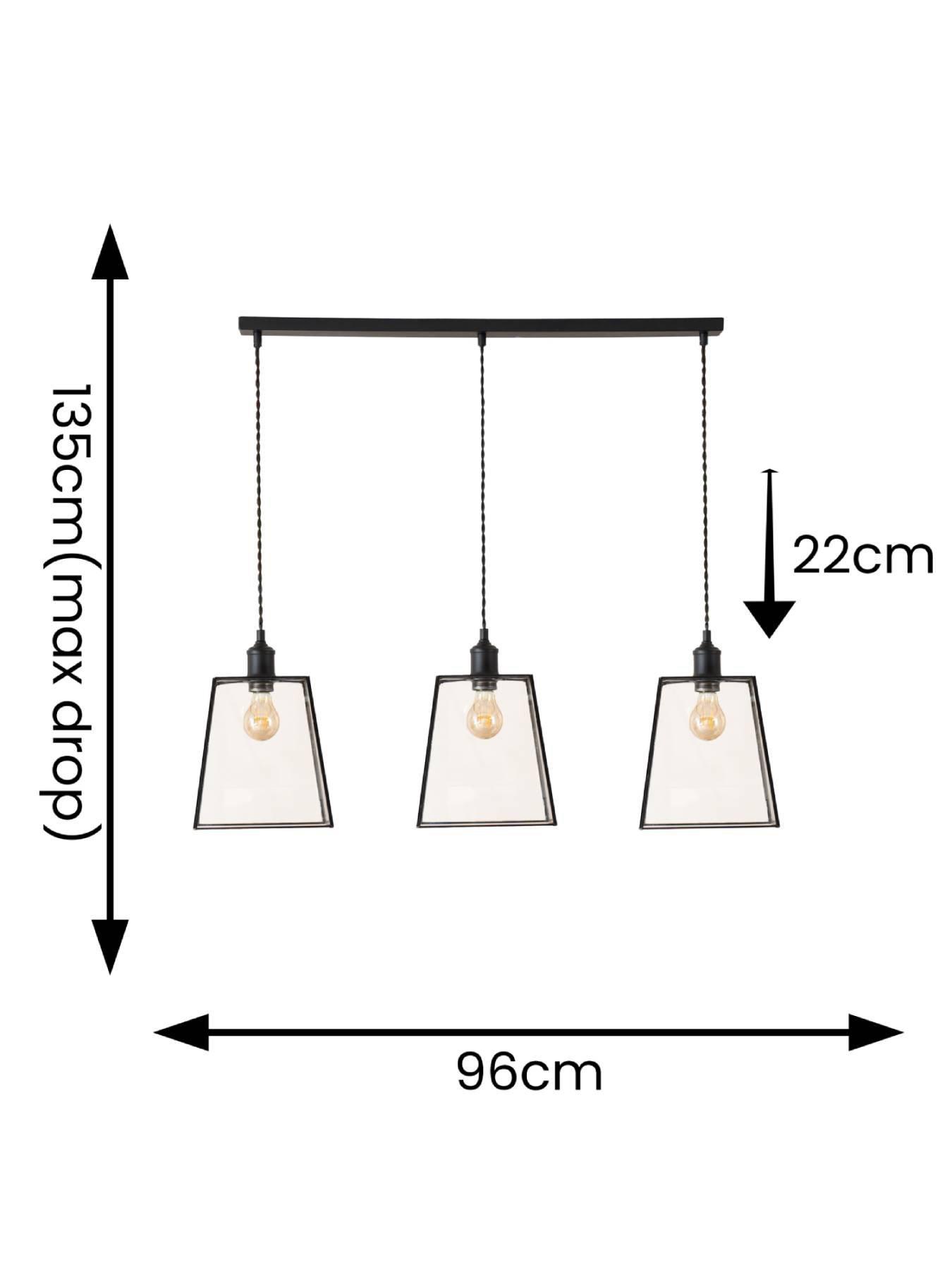 Image 5 of 5 of ValueLights Susie Glass Lantern Lamp Shade 3 Drop Matte Black Ceiling Pendant Light