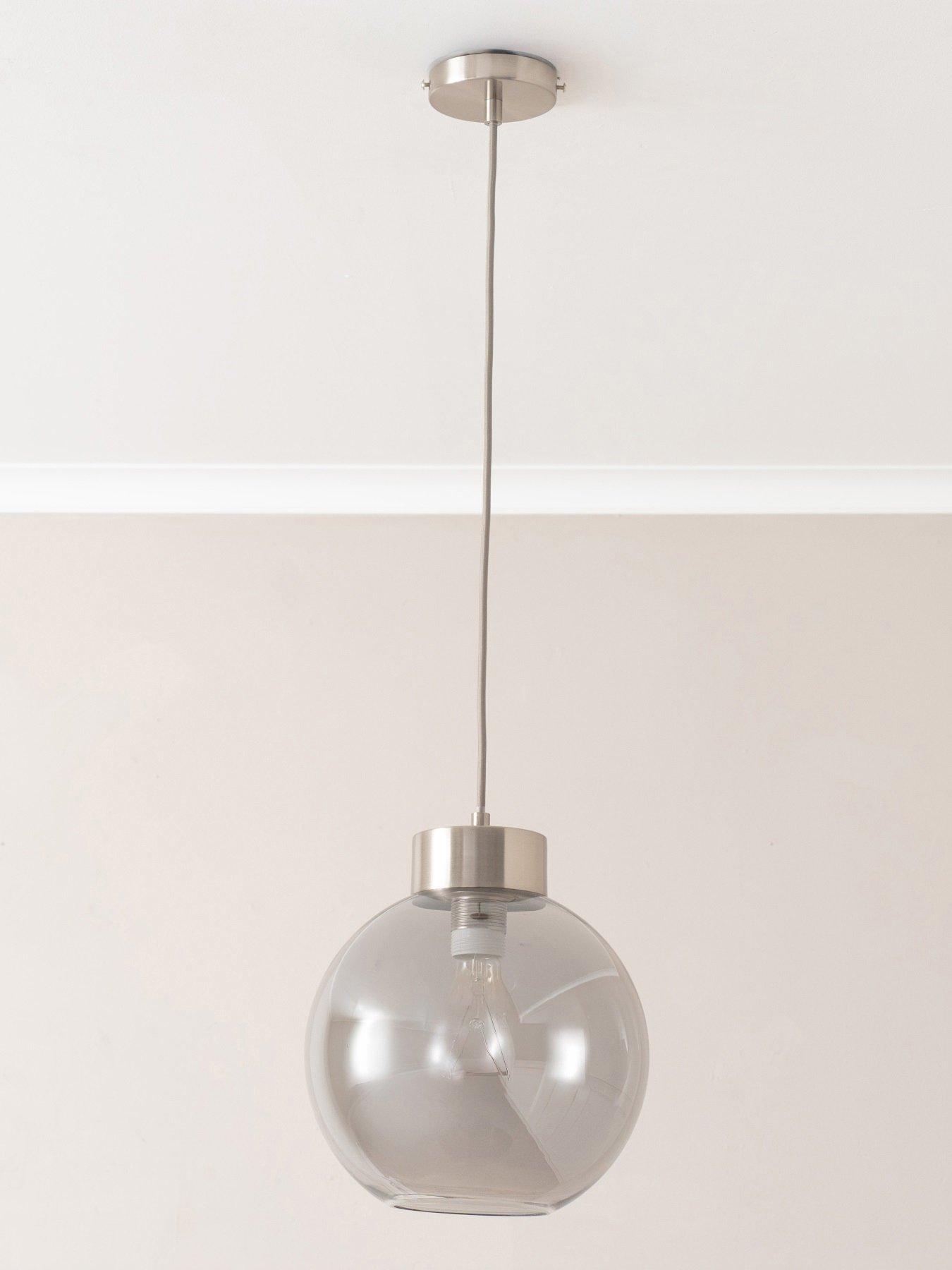undefined Bellamy Smoked Glass Globe Brushed Chrome Capped Ceiling Pendant Light