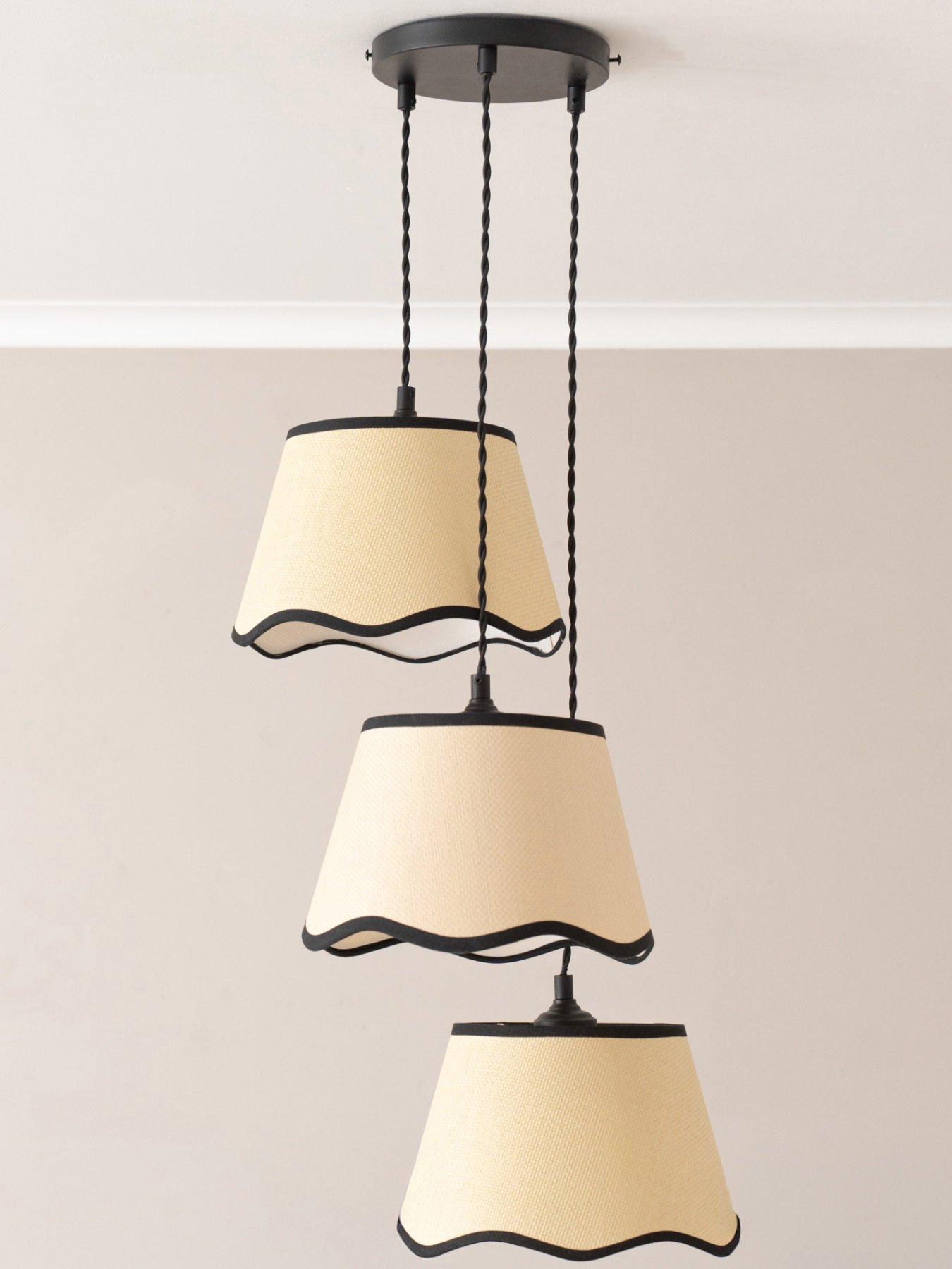 undefined Dutton Black Trim Scallop 3 Drop Cluster Matte Black Ceiling Pendant Light
