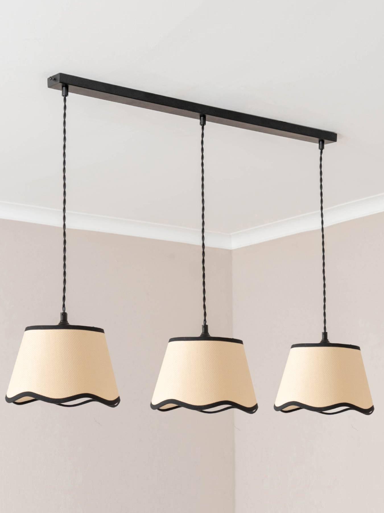 undefined Dutton Black Trim Scallop 3 Drop Bar Matte Black Ceiling Pendant Light