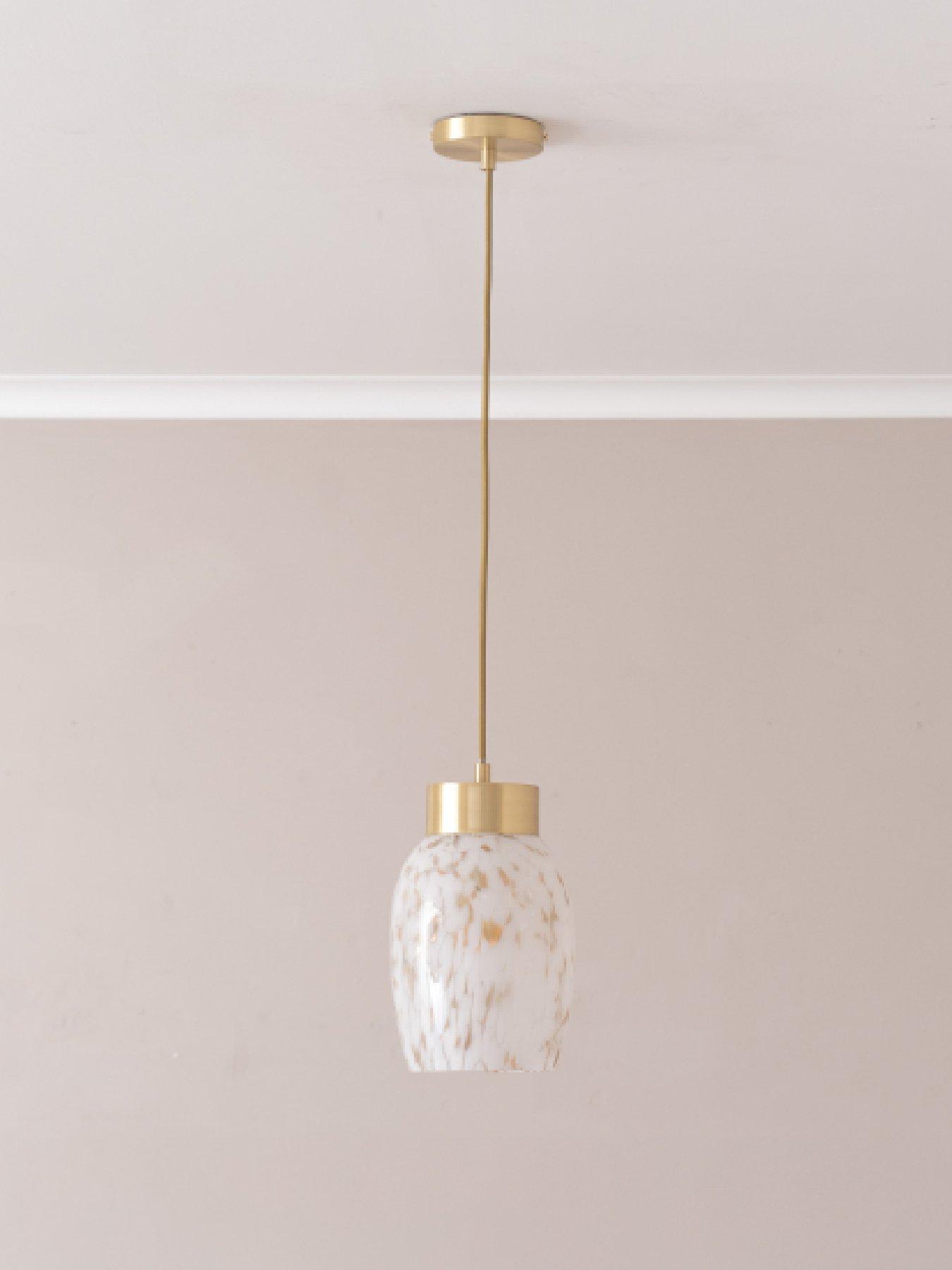 undefined India White Confetti Glass Shade Brushed Gold Capped Ceiling Pendant Light