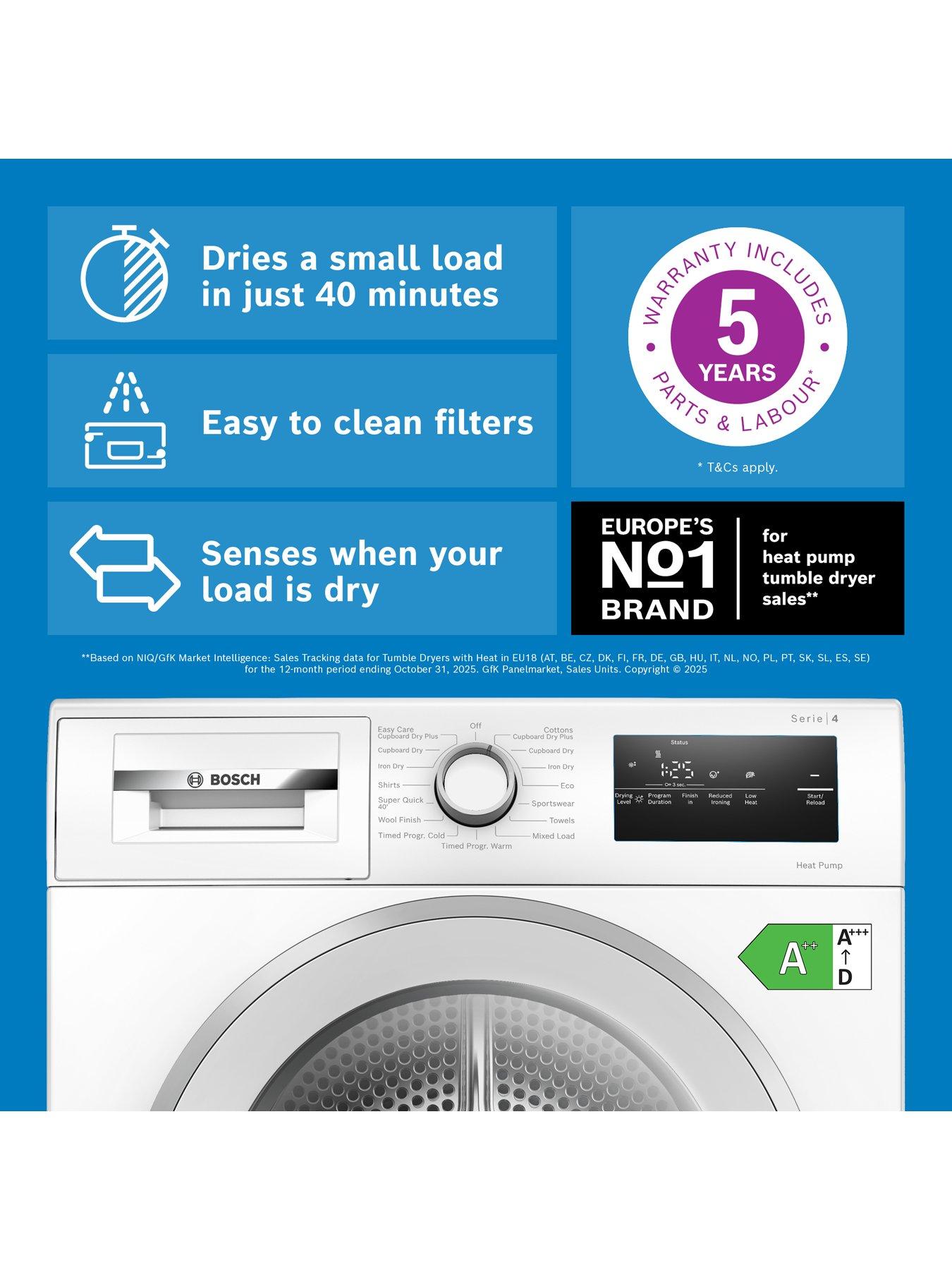 Image 2 of 8 of Bosch WTH85226GB 8kg Load Heat Pump Tumble Dryer - White - A++ Rated