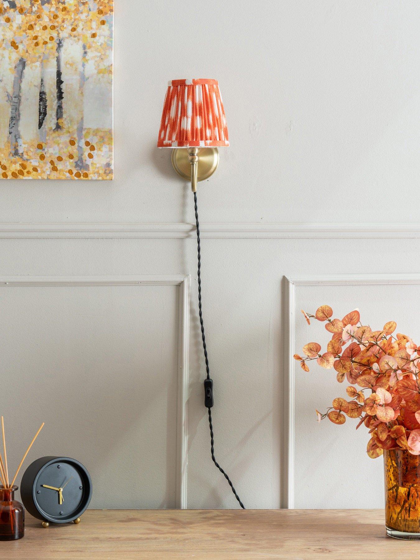 undefined Neely Antique Brass Plug In Wall Light With Orange Gathered Shade