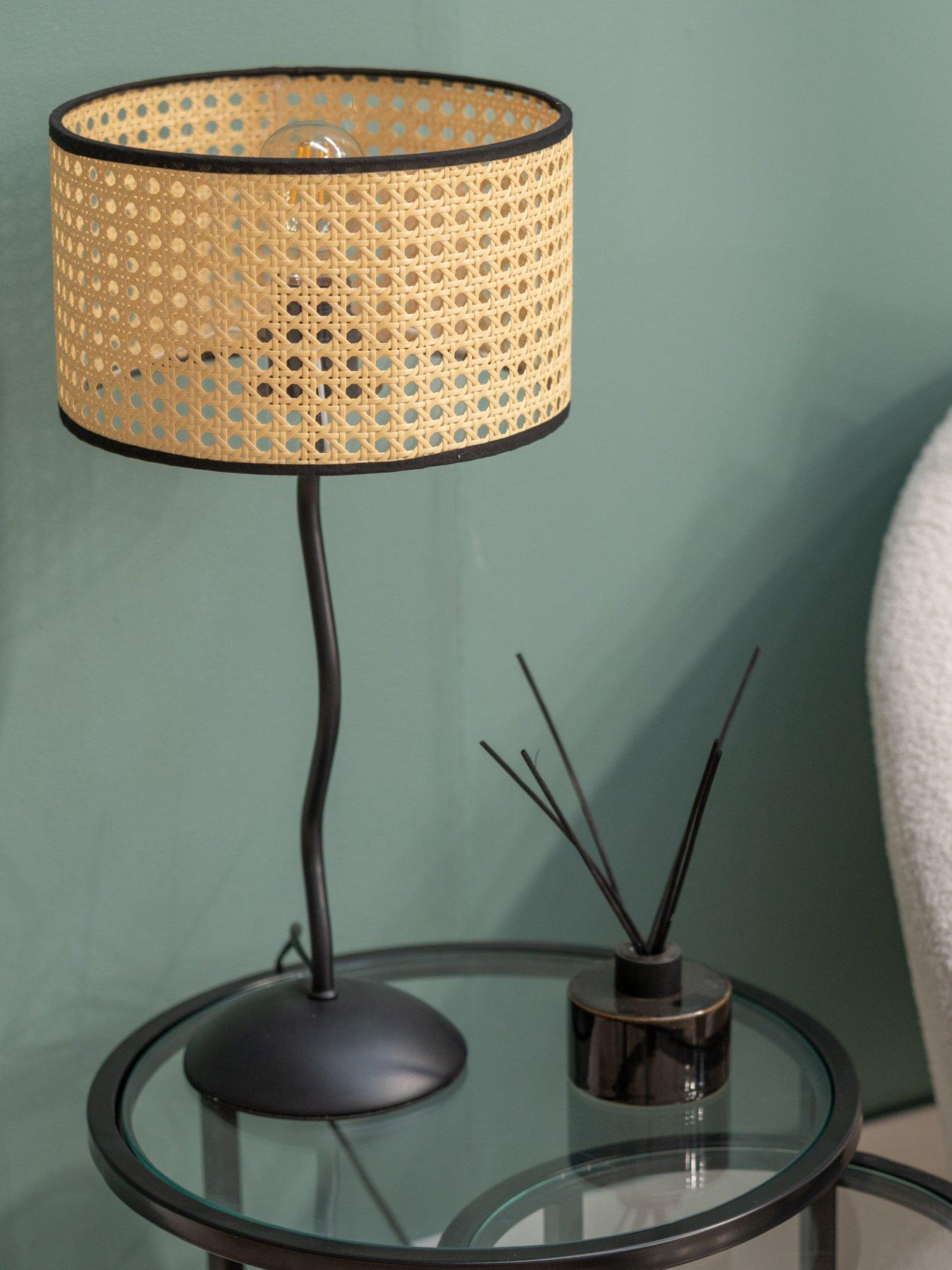 undefined Wiggle Black Metal Table Lamp With Cane Shade