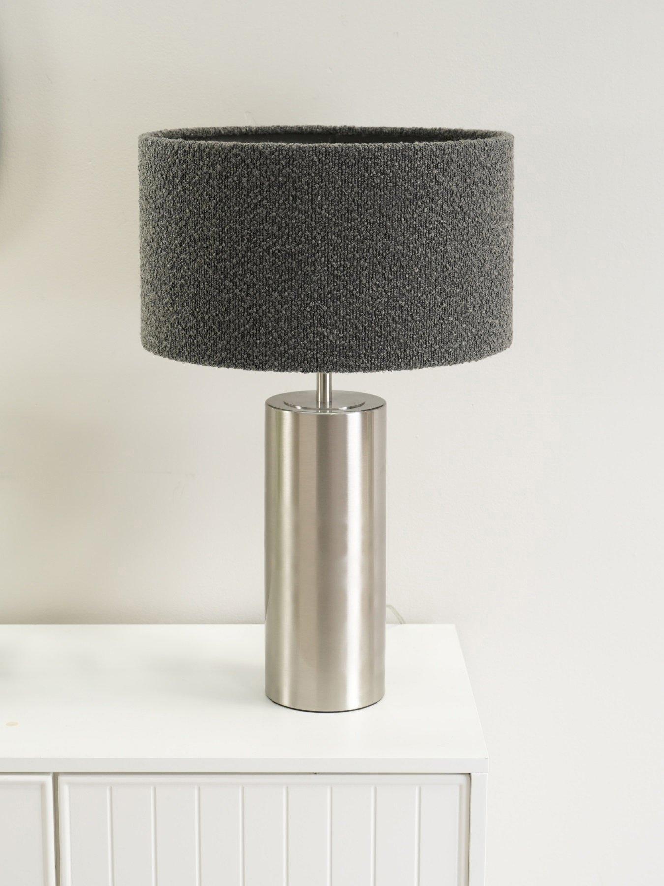 Image 1 of 5 of ValueLights Lexy Chrome Touch Table Lamp With Charcoal Boucle Shade
