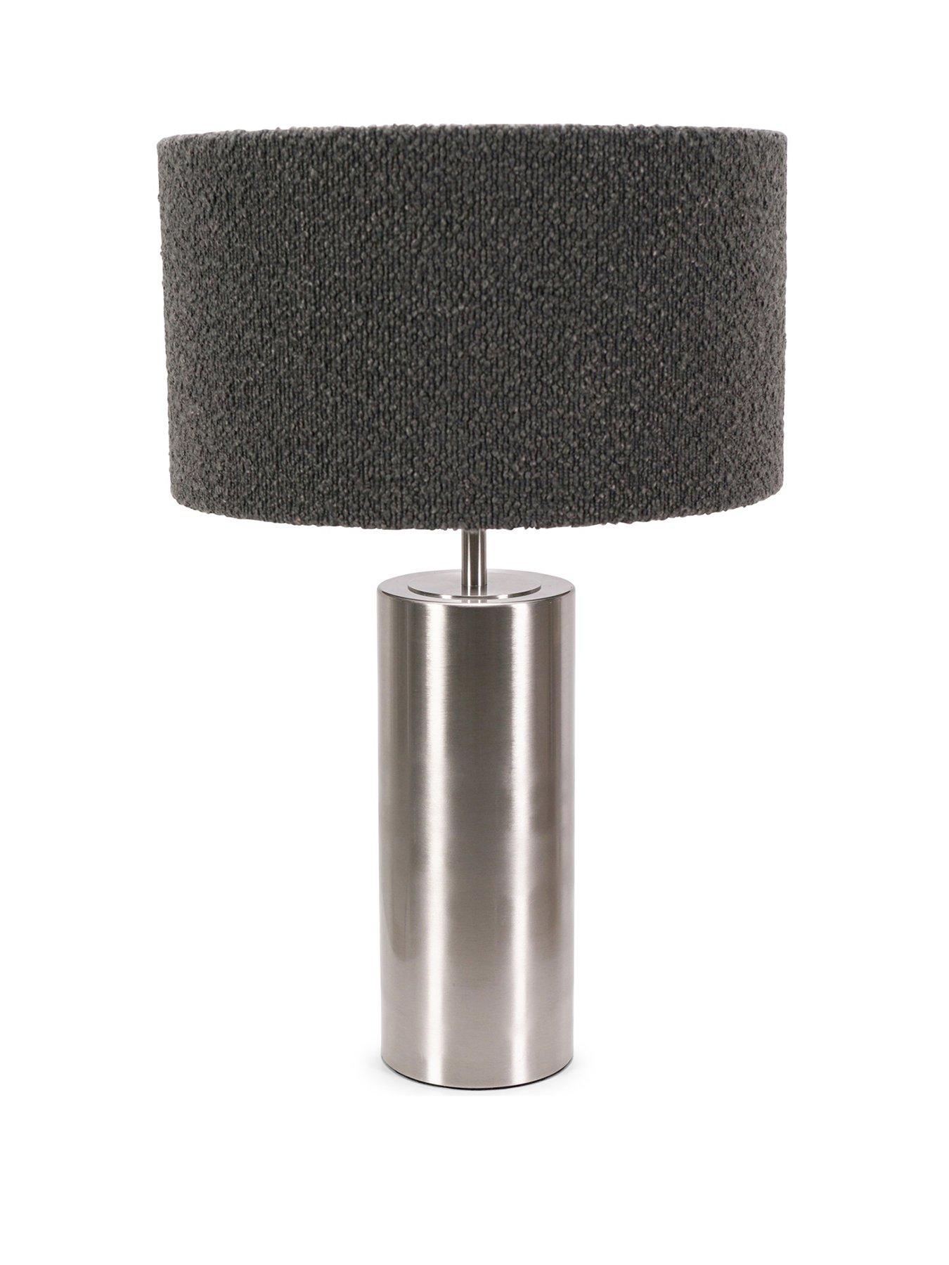 Image 2 of 5 of ValueLights Lexy Chrome Touch Table Lamp With Charcoal Boucle Shade