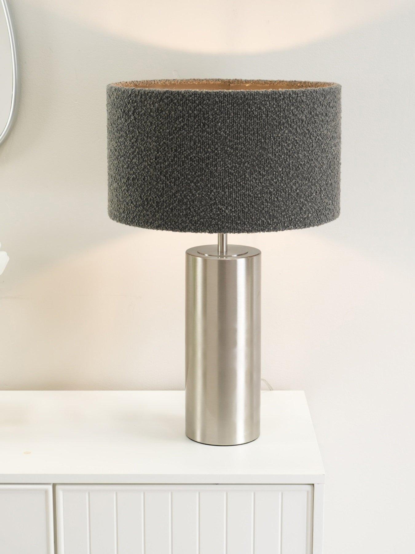 Image 3 of 5 of ValueLights Lexy Chrome Touch Table Lamp With Charcoal Boucle Shade