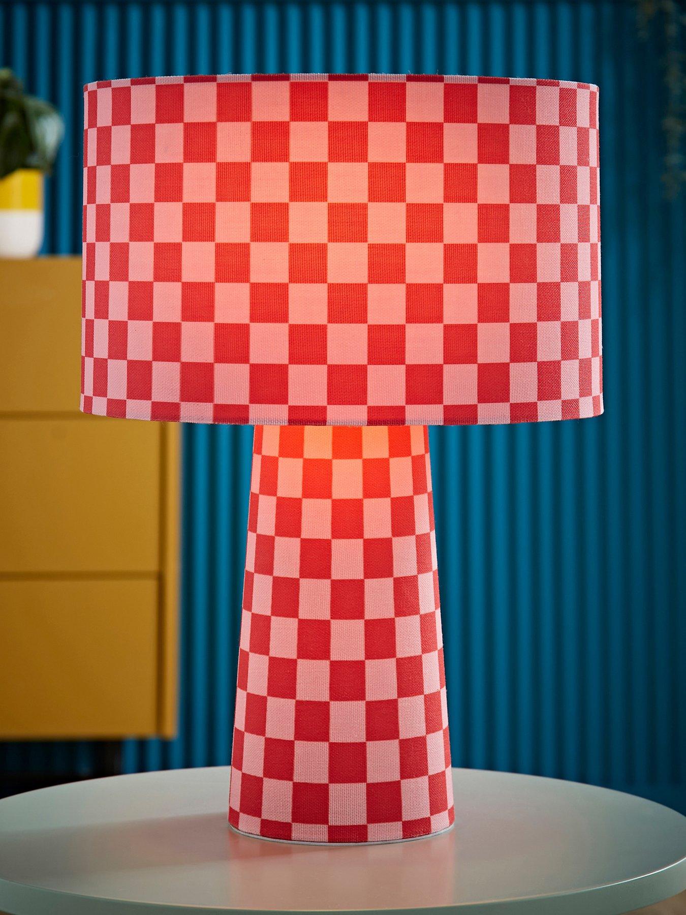 undefined Pritchard Pink Checkerboard Full Fabric Table Lamp