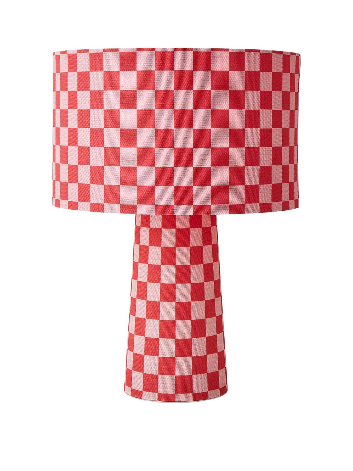 Image 2 of 5 of ValueLights Pritchard Pink Checkerboard Full Fabric Table Lamp