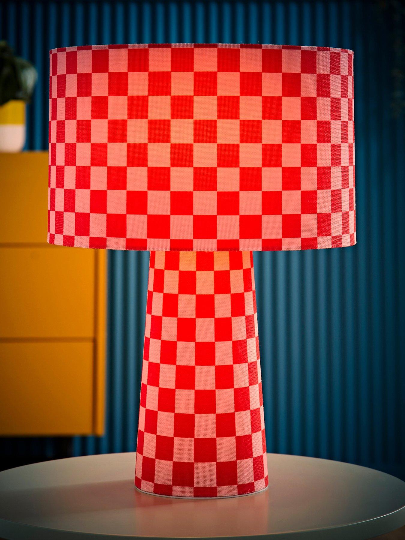 Image 3 of 5 of ValueLights Pritchard Pink Checkerboard Full Fabric Table Lamp