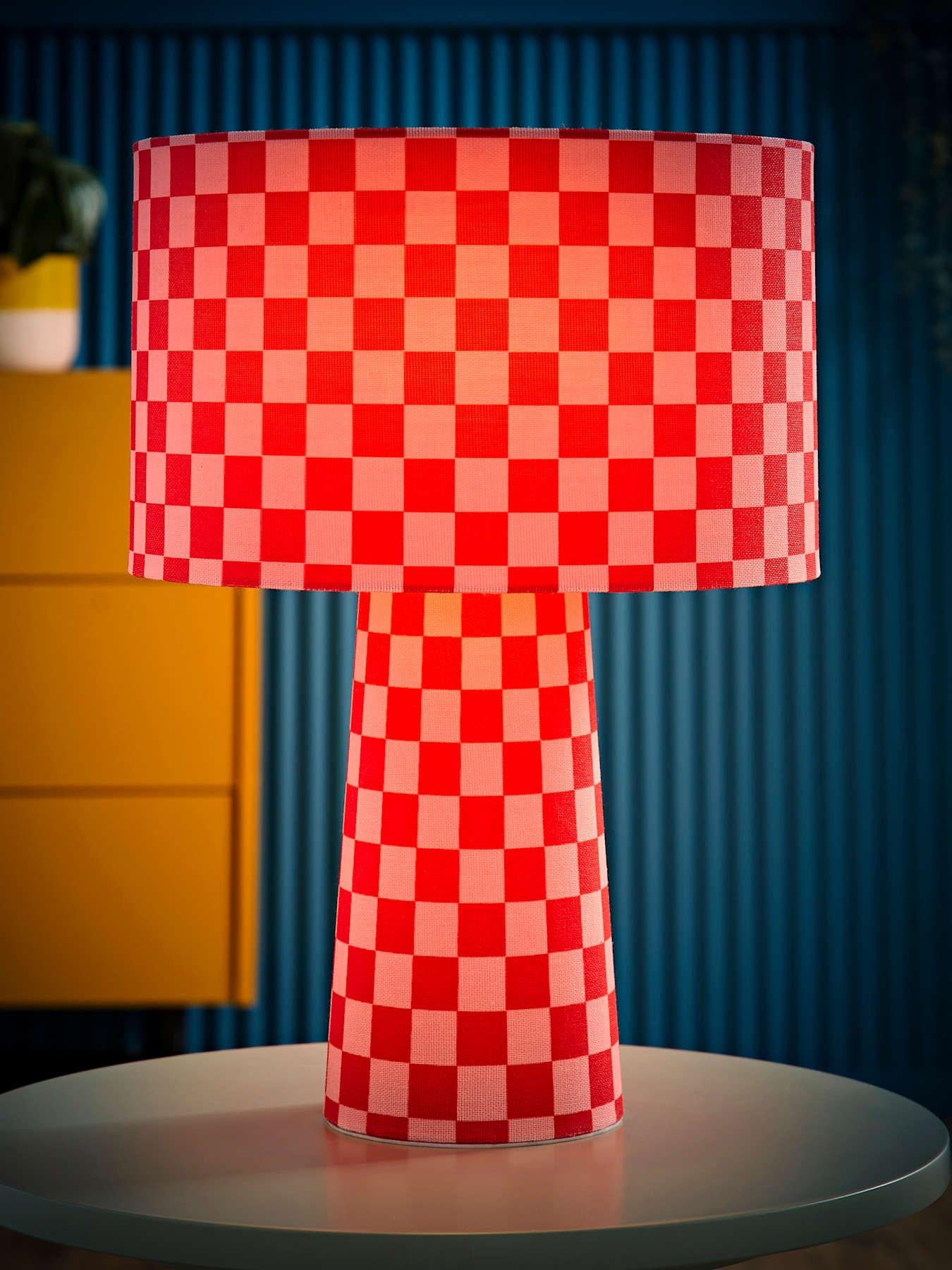 Image 5 of 6 of ValueLights Pritchard Pink Checkerboard Full Fabric Table Lamp