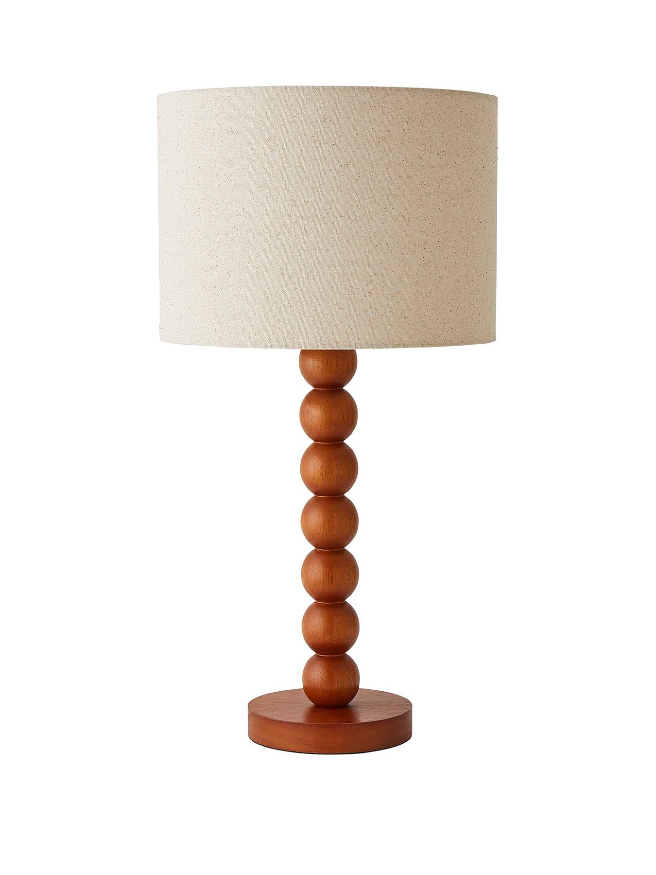 Image 2 of 7 of ValueLights Wyatt Walnut Wood Bobbin Table Lamp With Natural Linen Shade